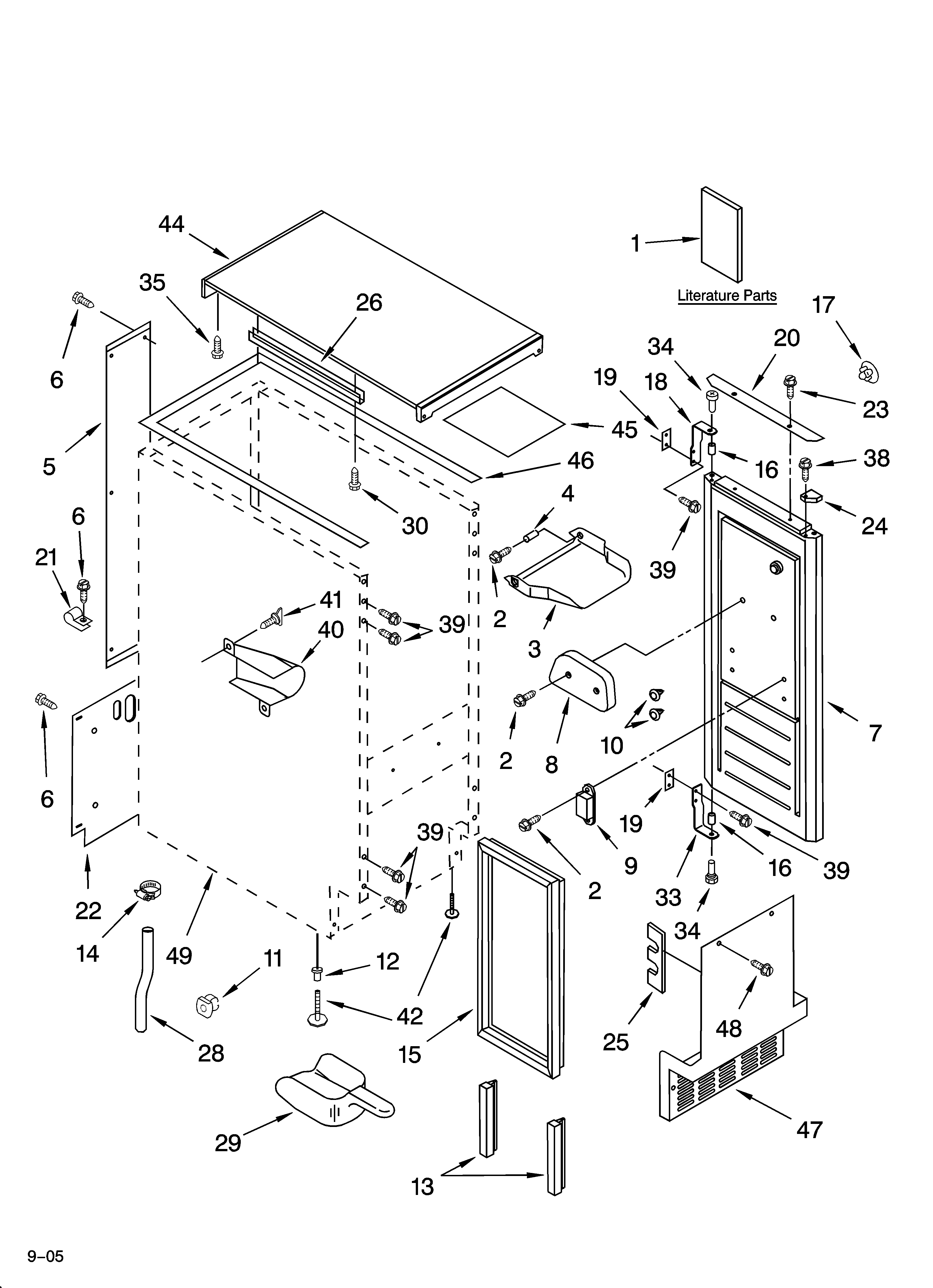 Whirlpool GI1500XHT7 cabinet liner and door parts diagram