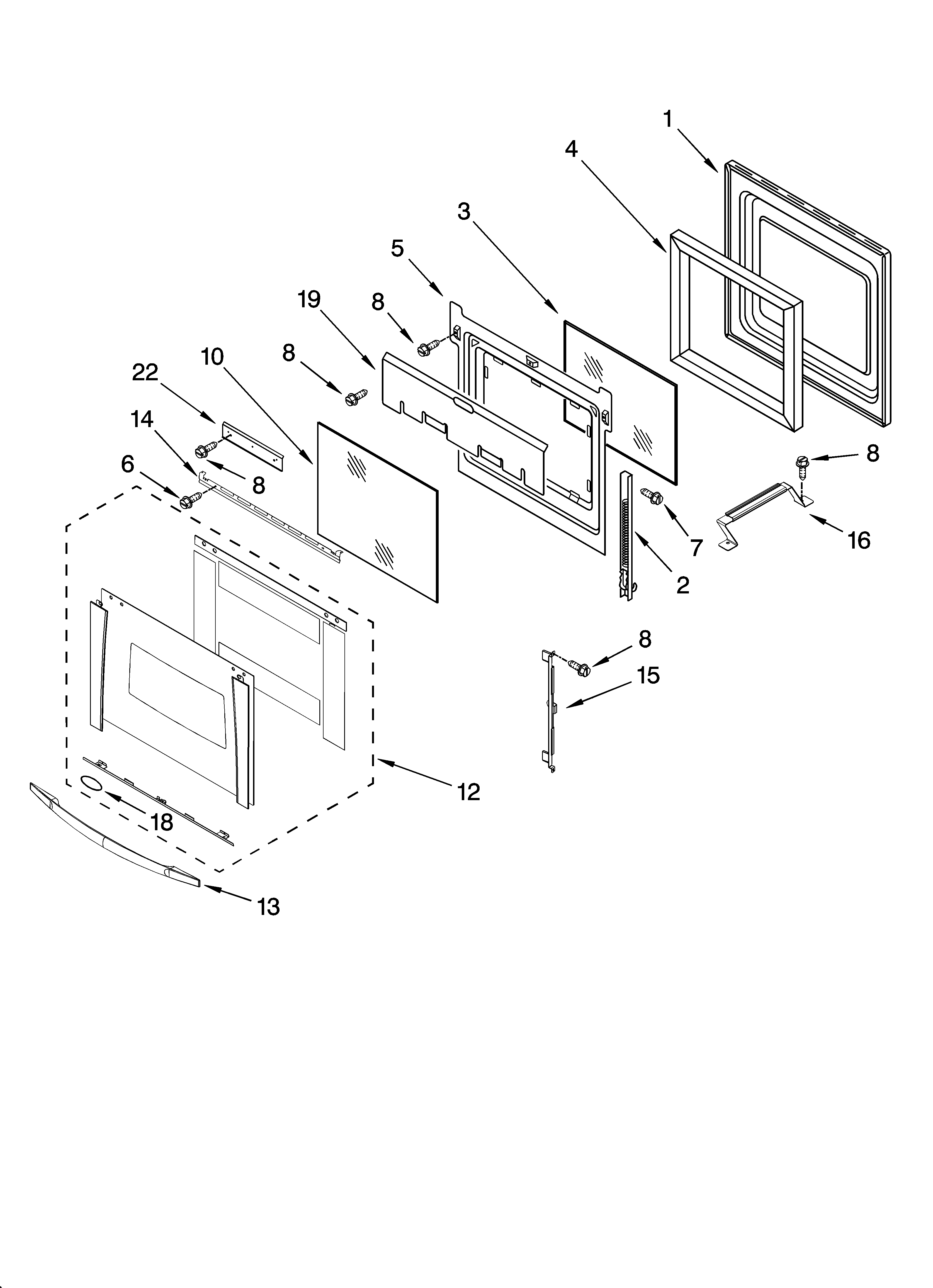 Whirlpool GSC308PRT00 oven door parts diagram