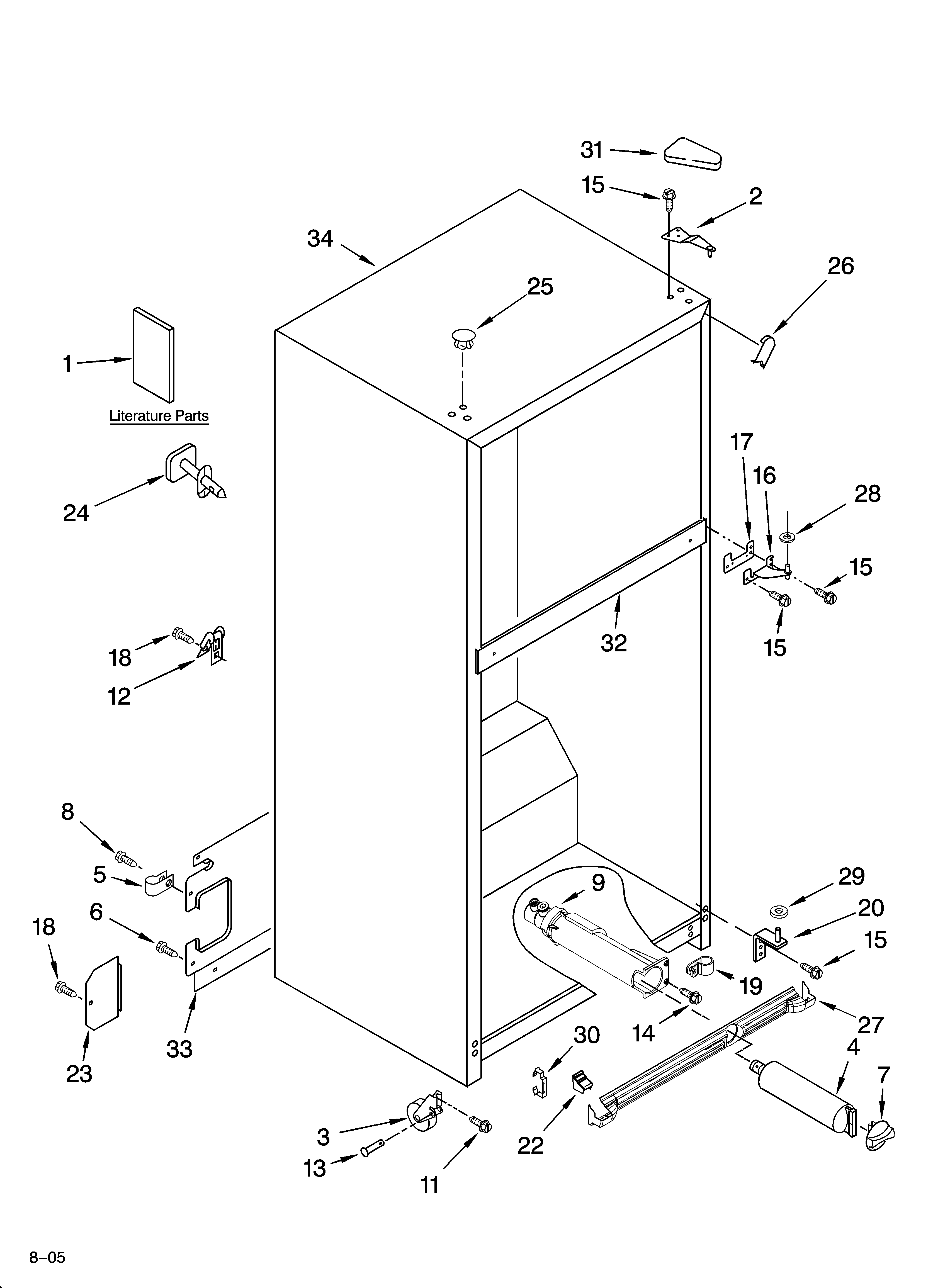 Whirlpool GT1SHWXPB01 cabinet parts diagram