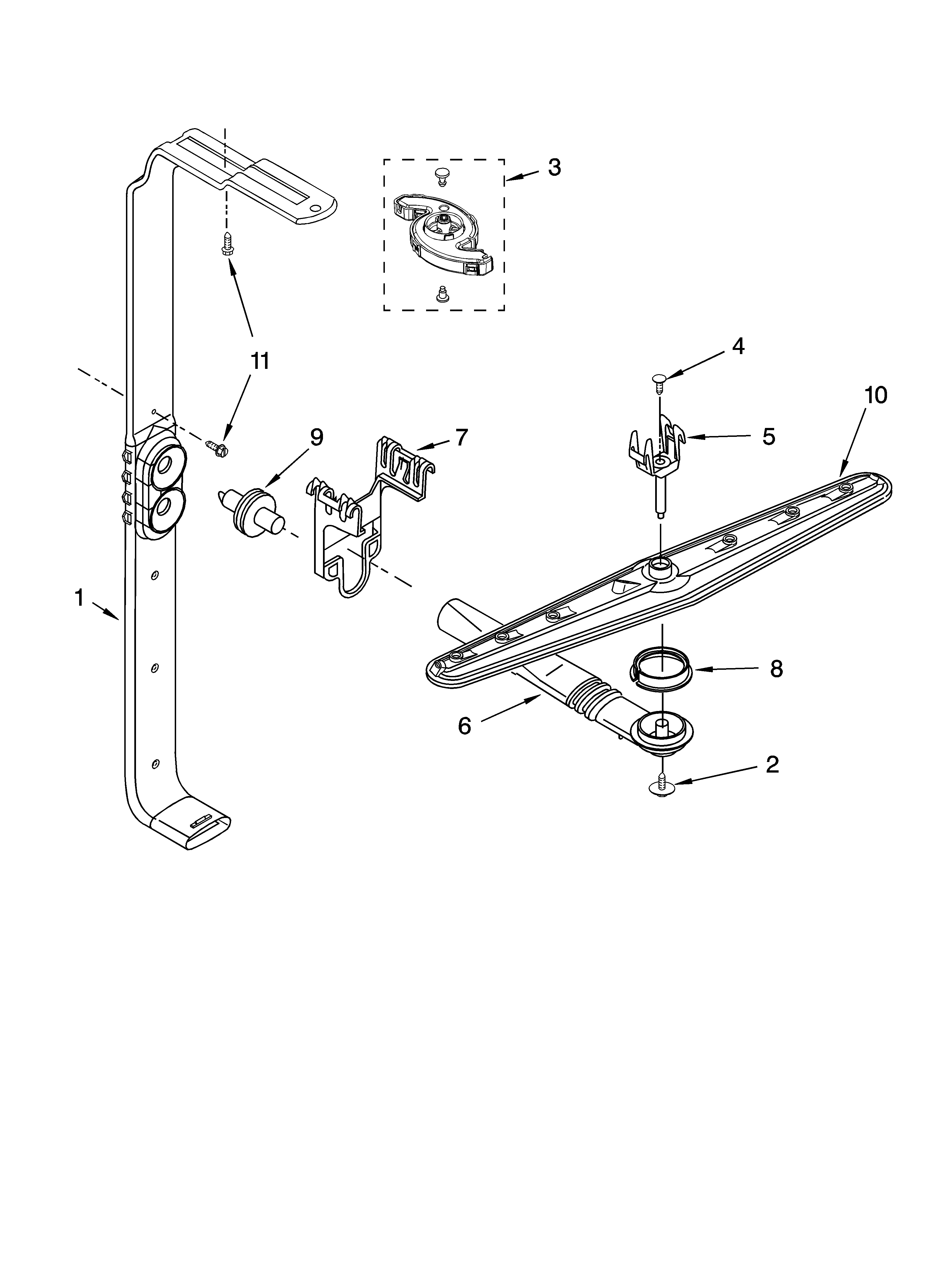 Whirlpool GU2600XTPT6 upper wash and rinse parts diagram