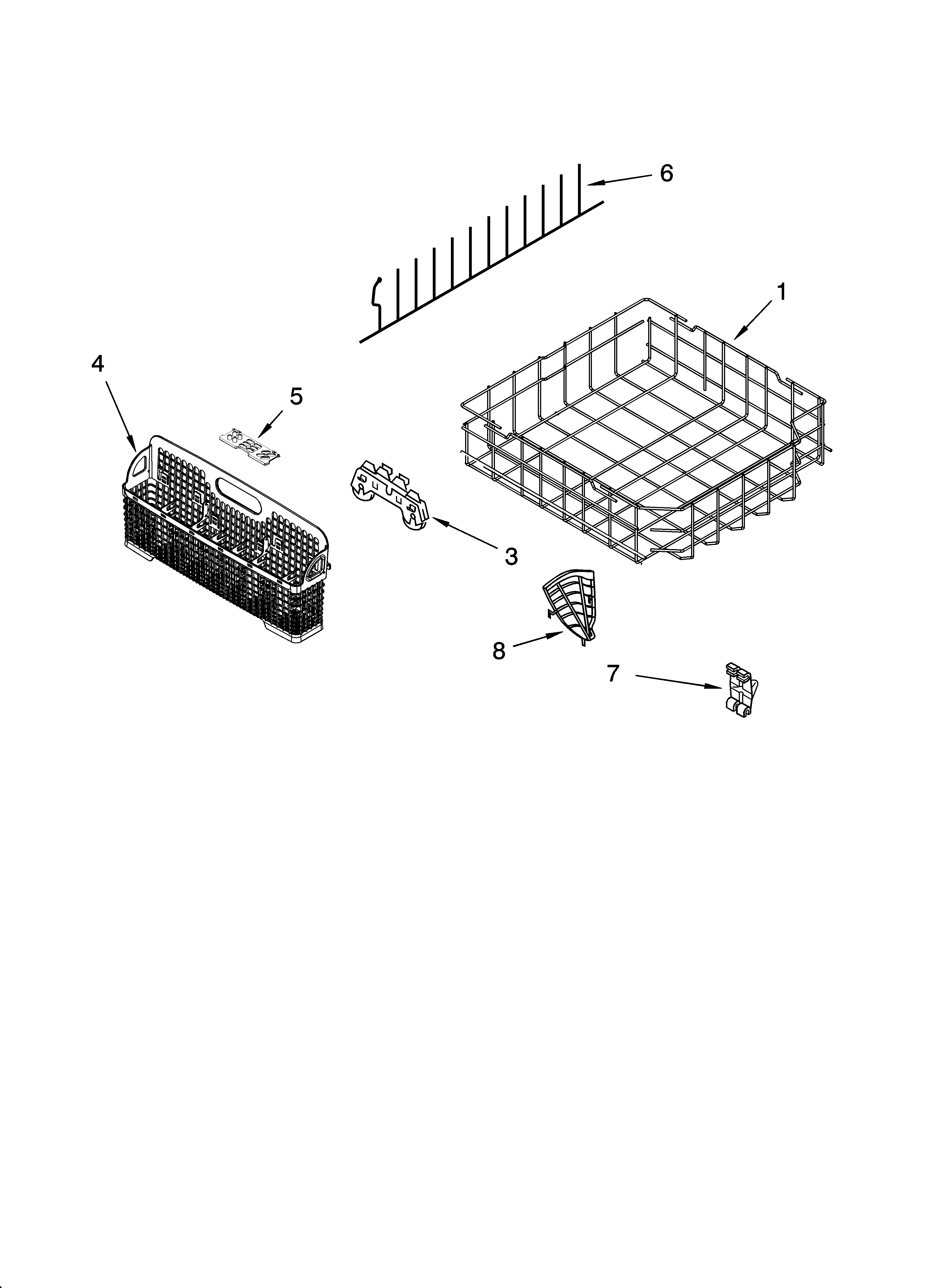 KitchenAid KUDK02CRWH0 lower rack parts, optional parts (not included) diagram
