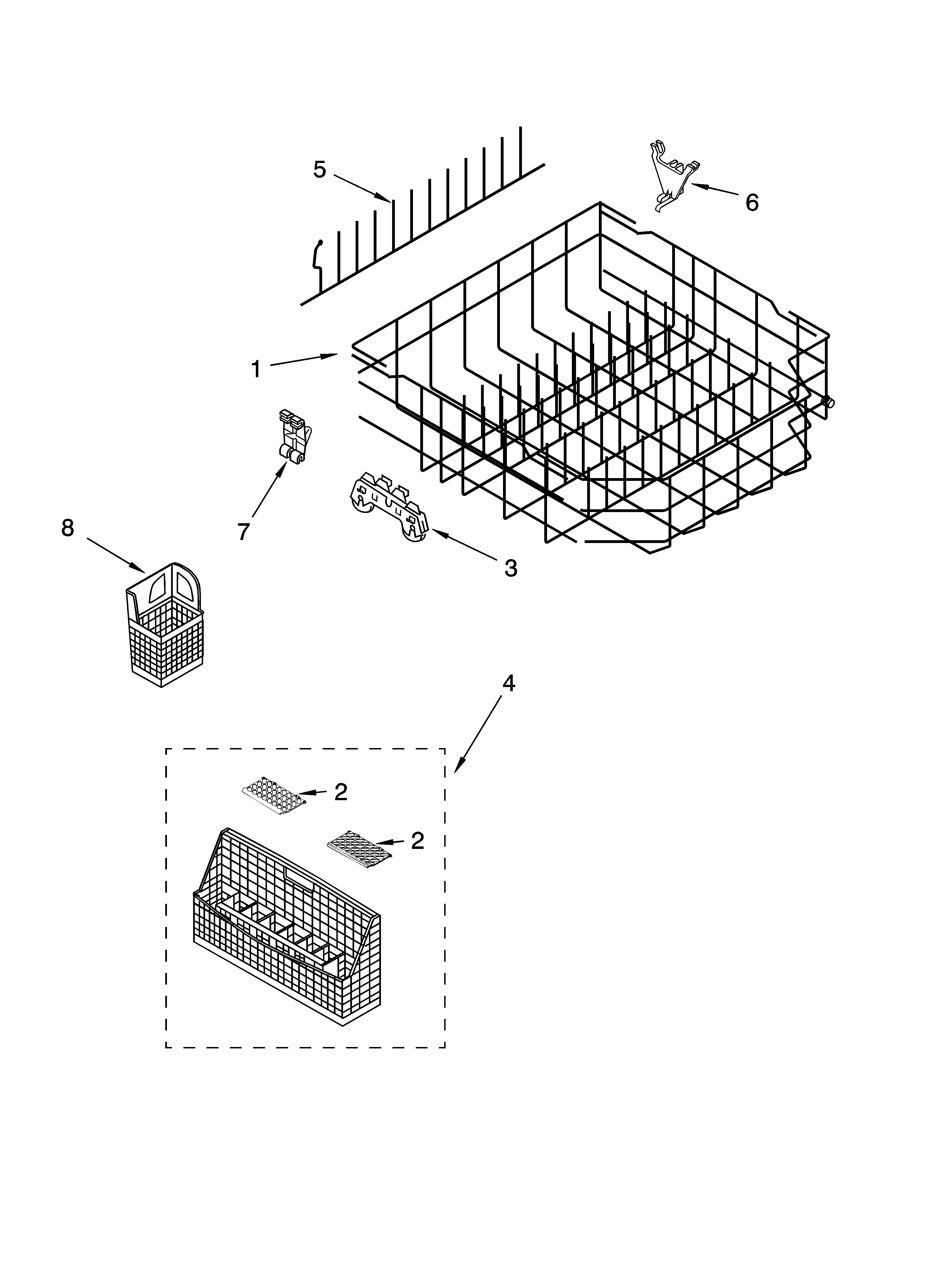 KitchenAid KUDP01DLWH7 lower rack parts diagram