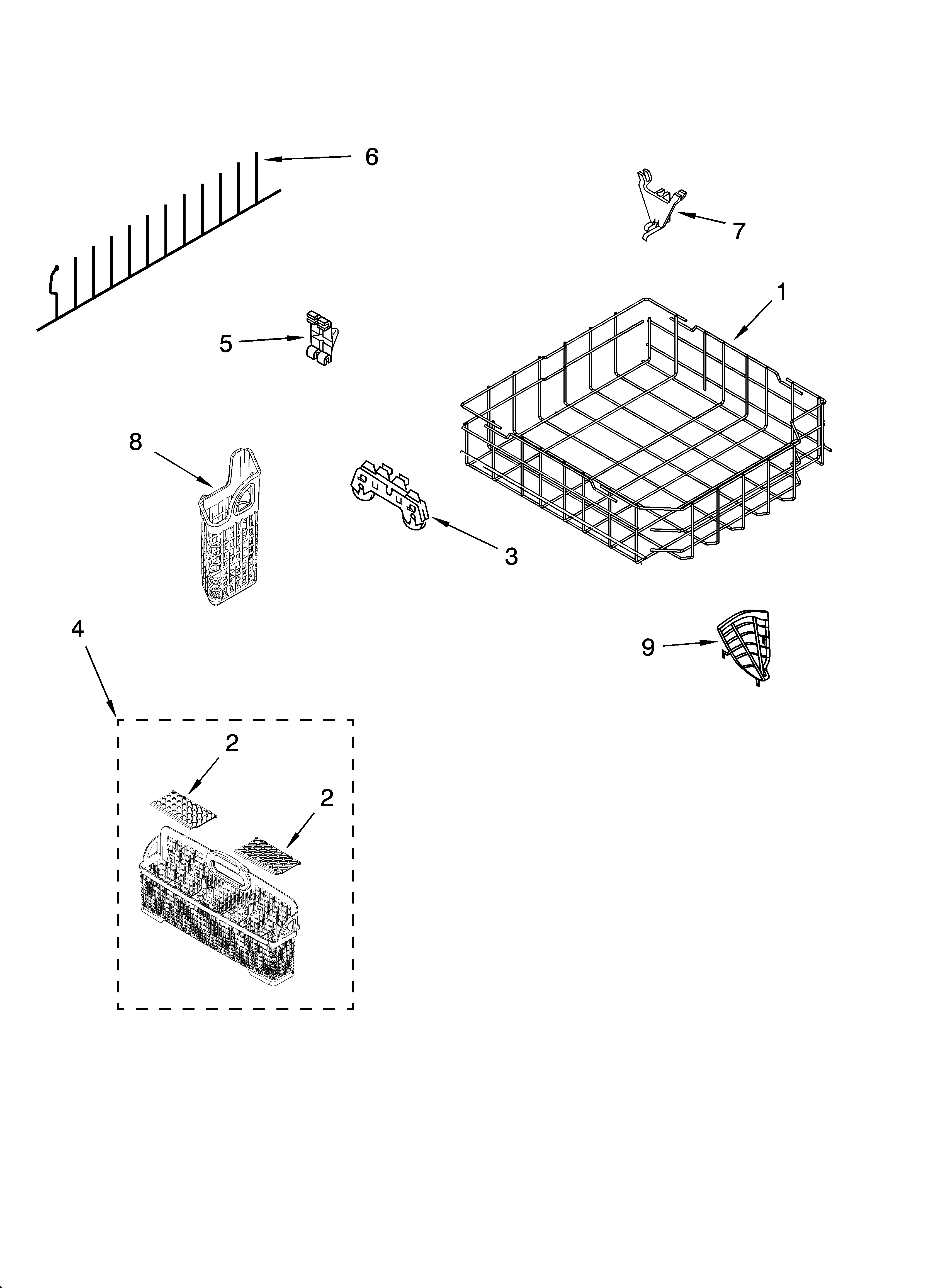 KitchenAid KUDP02IRBT0 lower rack parts, optional parts (not included) diagram