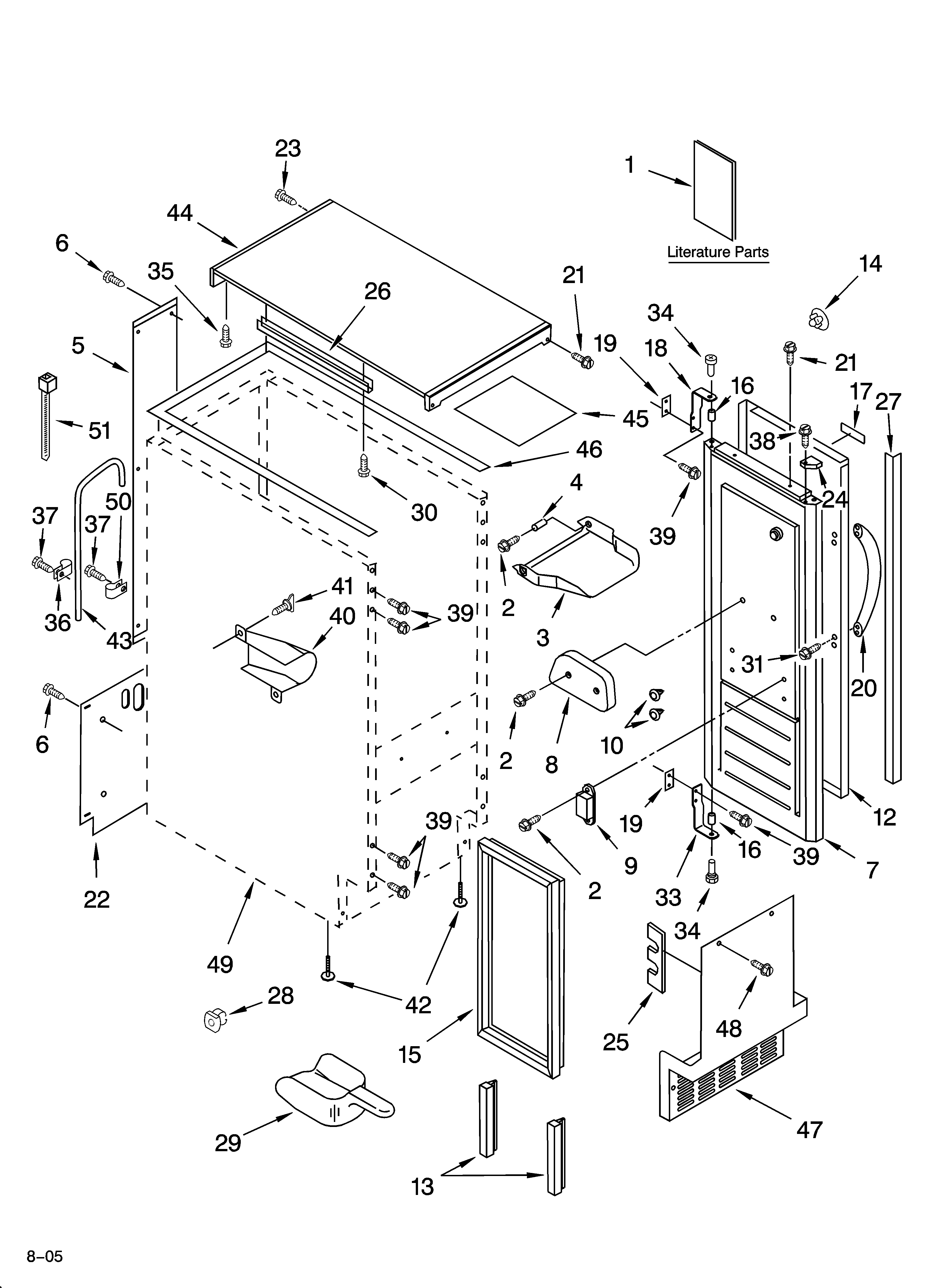 KitchenAid KUIA15PRLS1 cabinet liner and door parts diagram