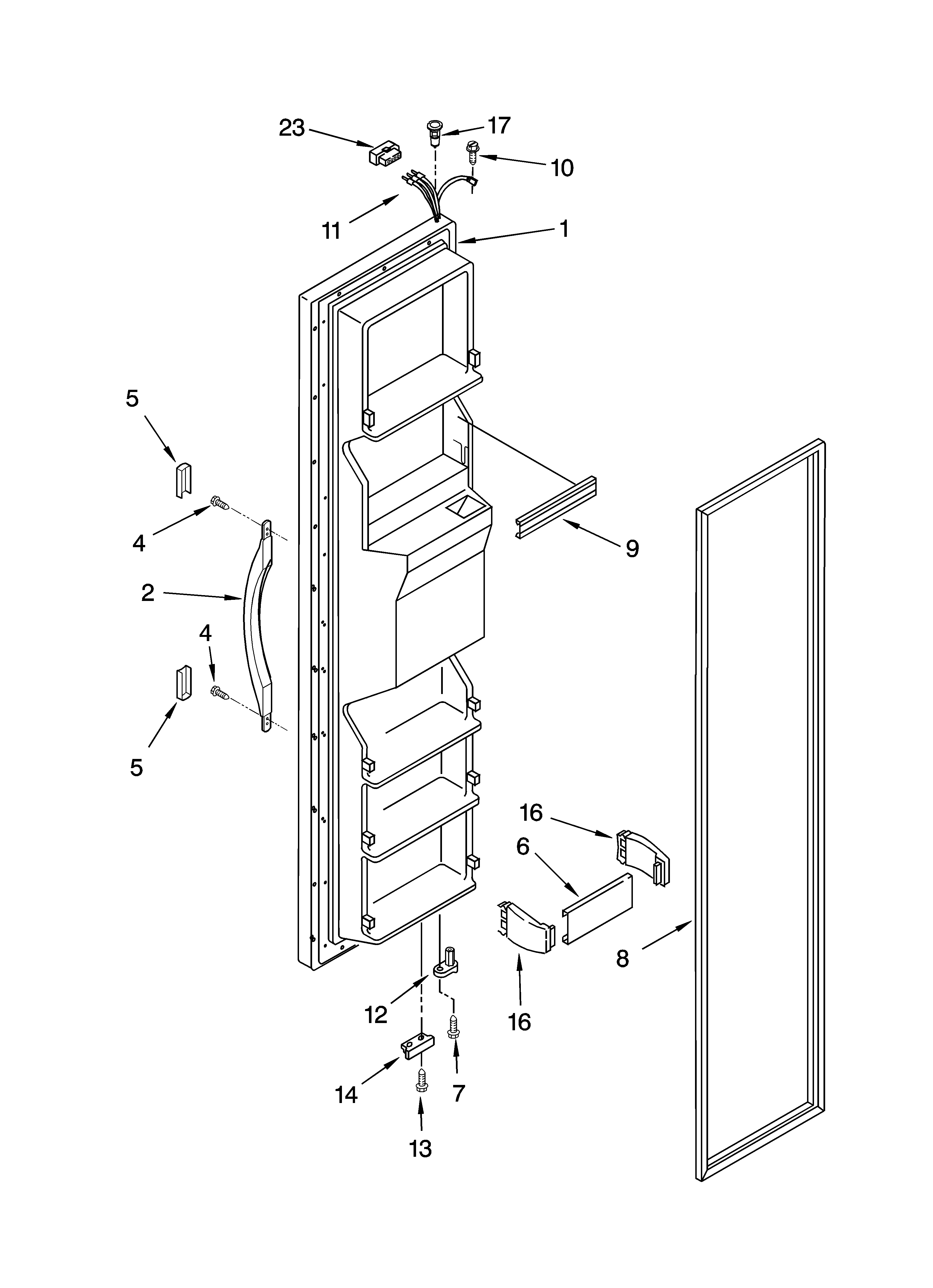 Roper RS25AFXRD01 freezer door parts diagram