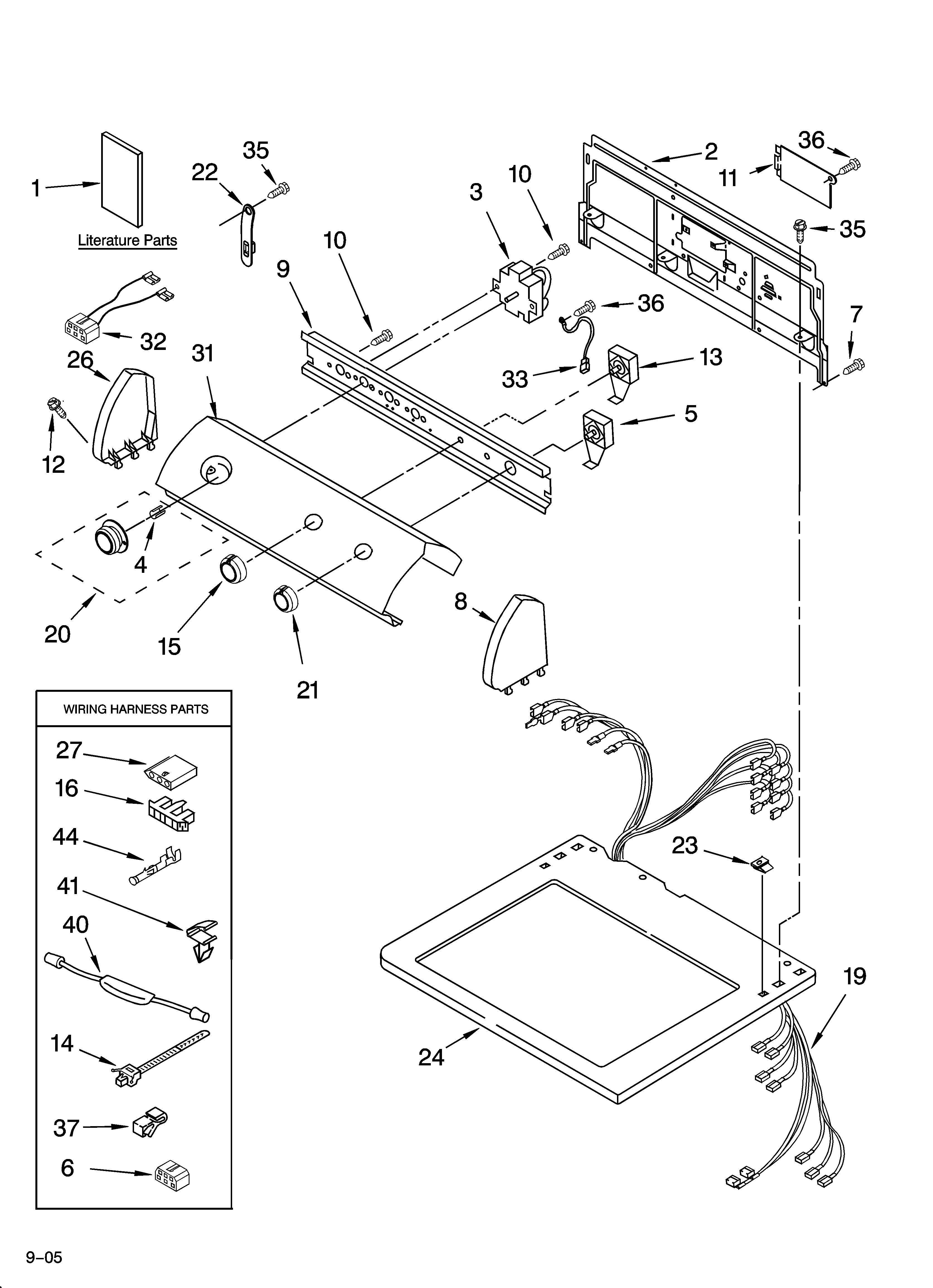 Whirlpool 3RLER5437KQ4 top and console parts diagram
