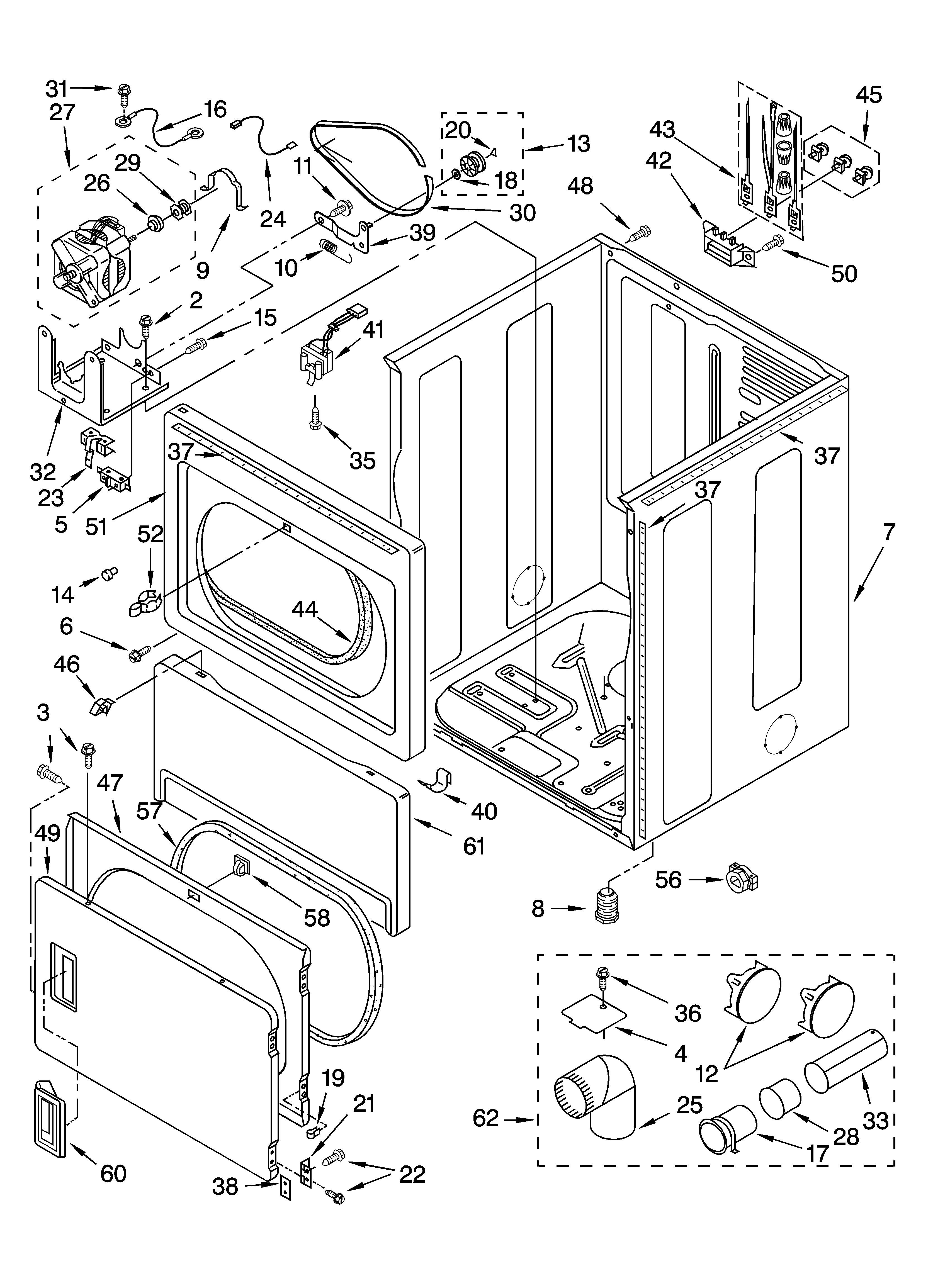 Whirlpool 3RLER5437KQ4 cabinet parts diagram