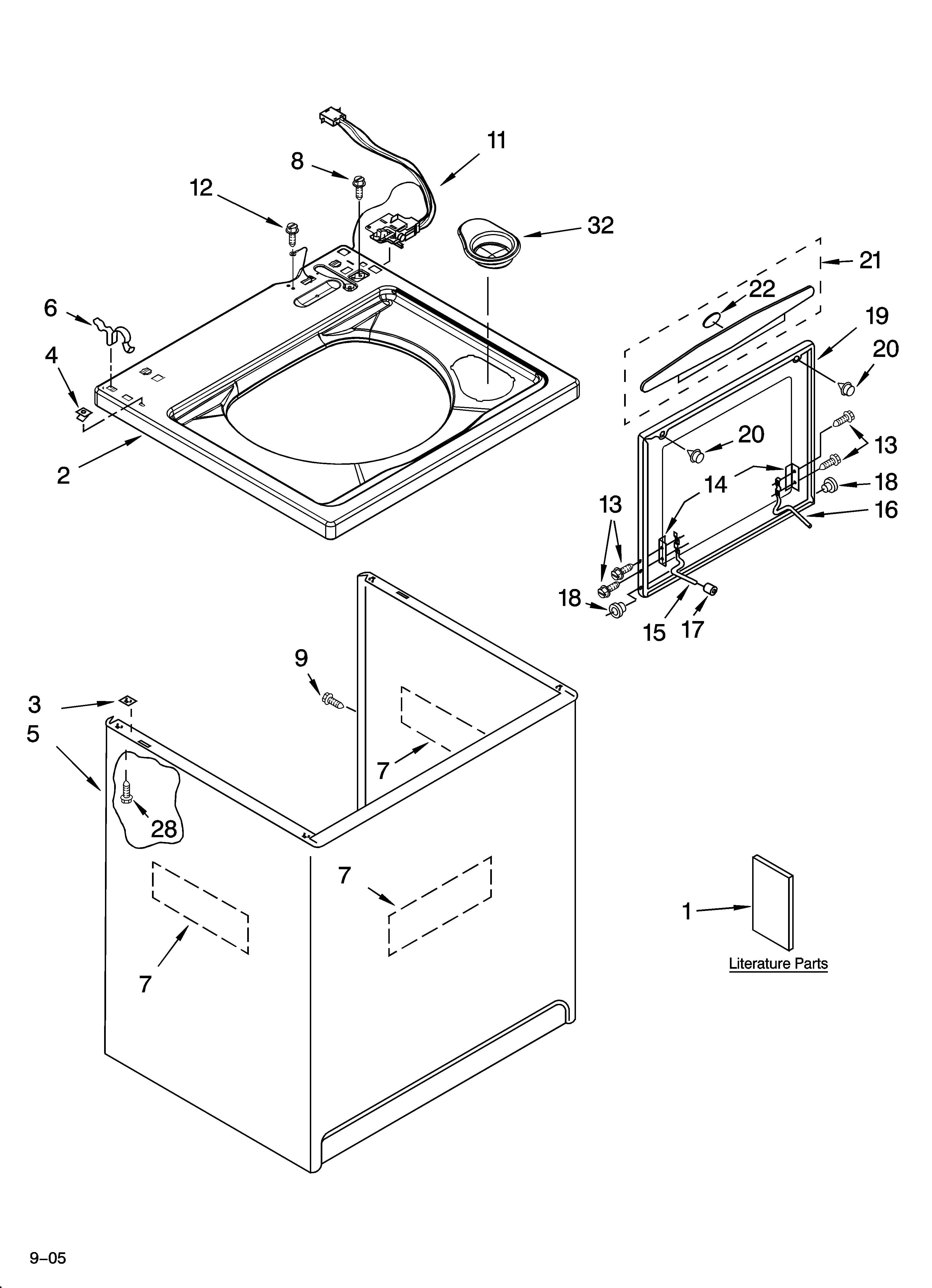 Whirlpool 7MGST9679PW1 top and cabinet parts diagram