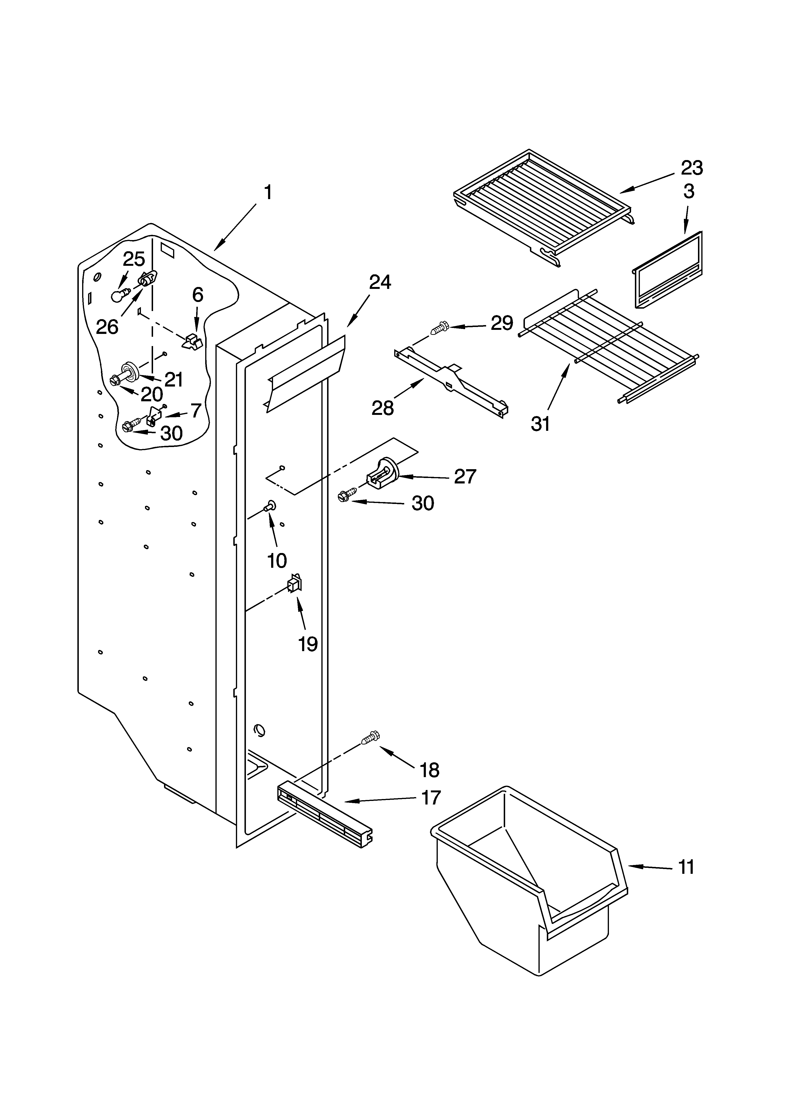 Crosley CS25AFXKT04 freezer liner parts diagram