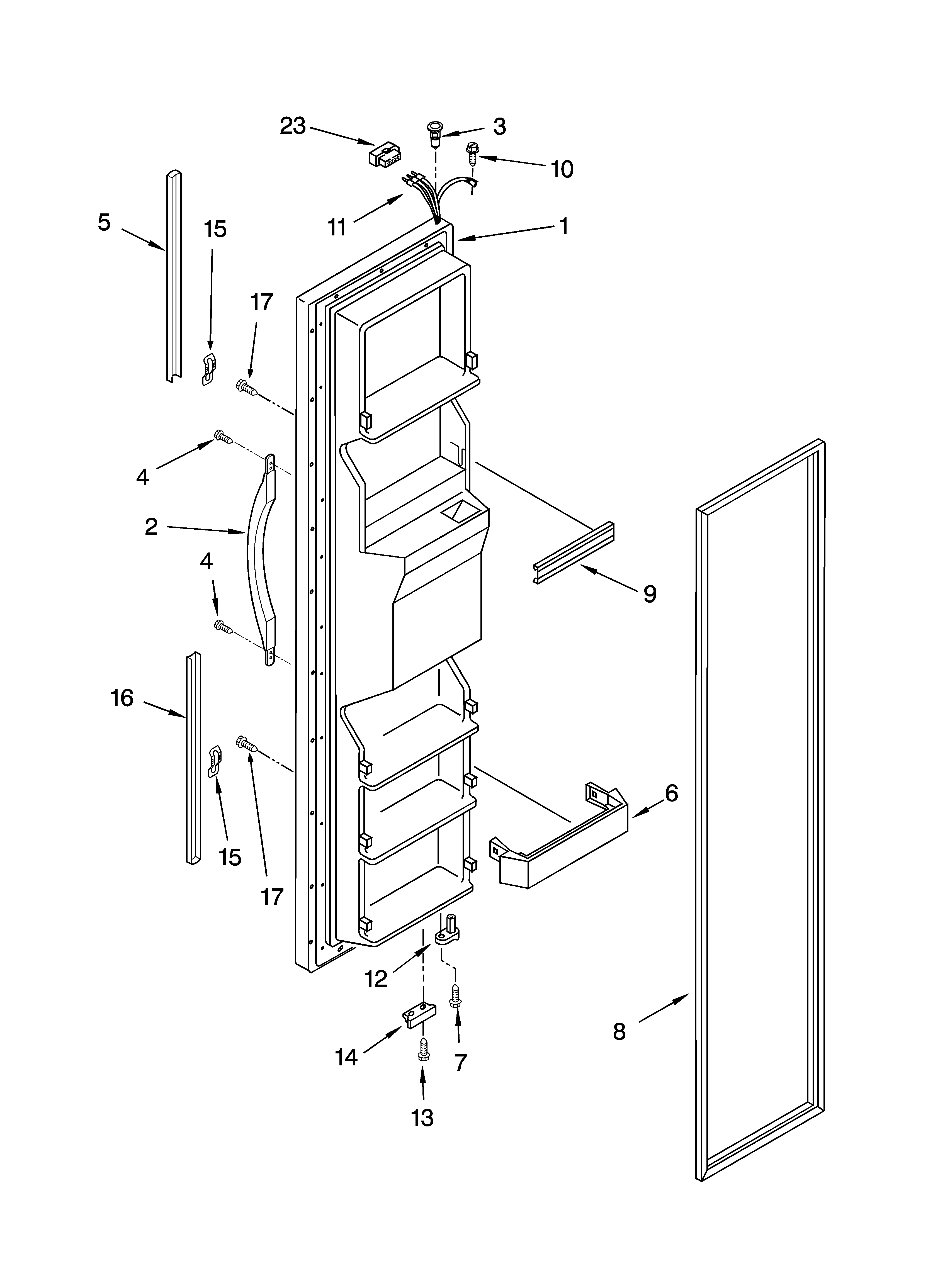 Crosley CS25AFXKT04 freezer door parts diagram