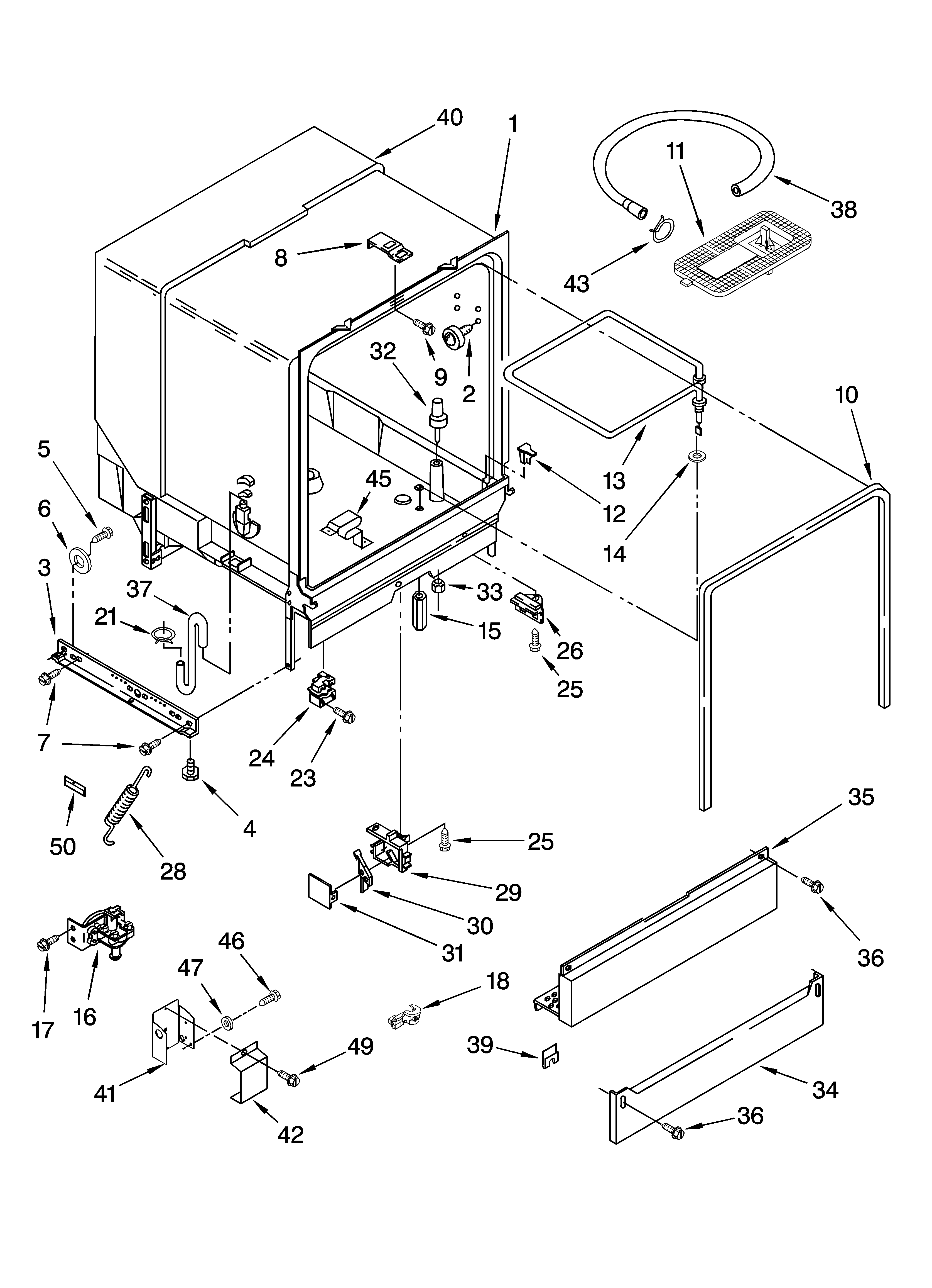 Whirlpool DU810SWPT1 tub assembly parts diagram