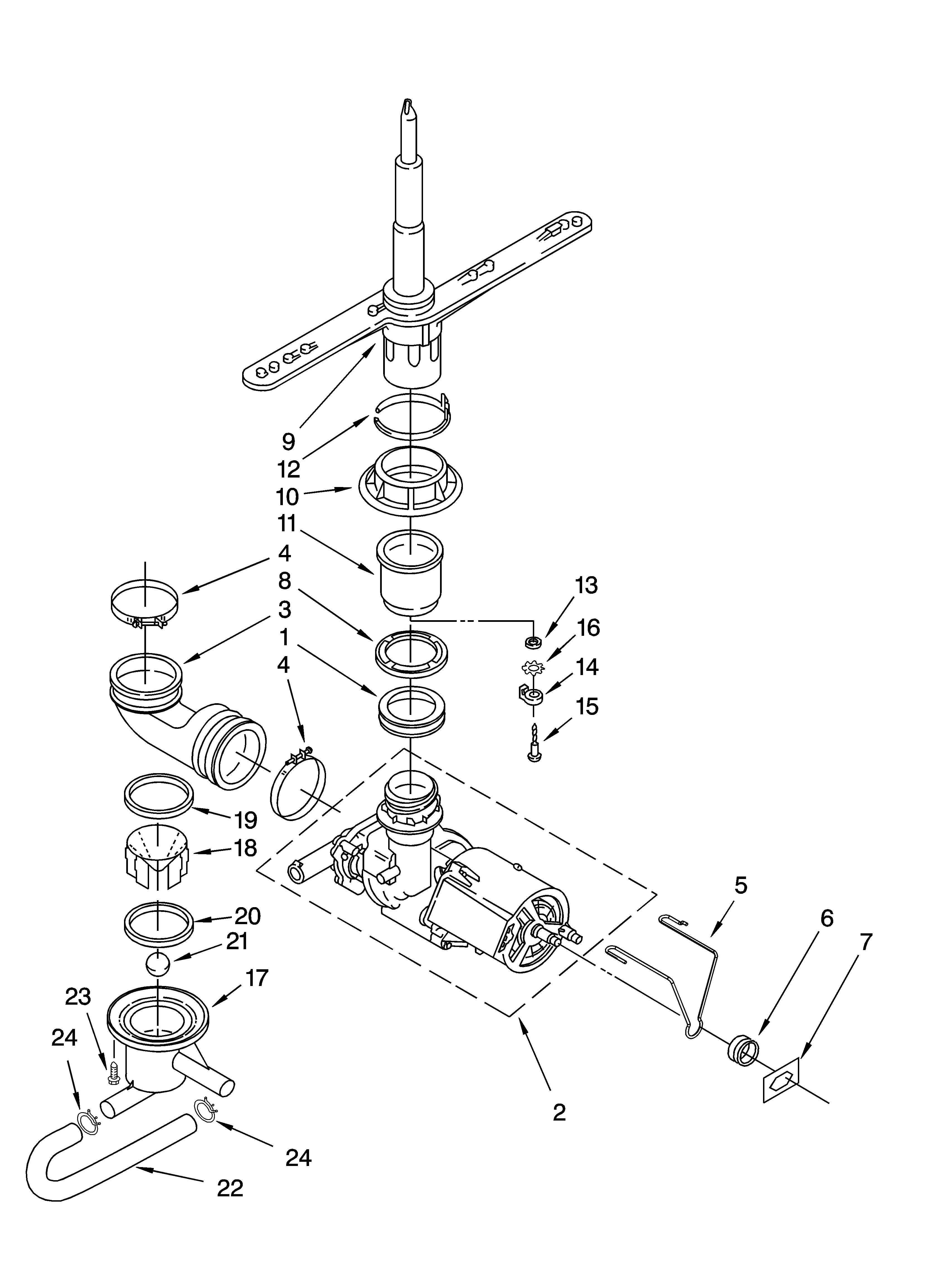 Whirlpool DU810SWPT1 pump and spray arm parts diagram