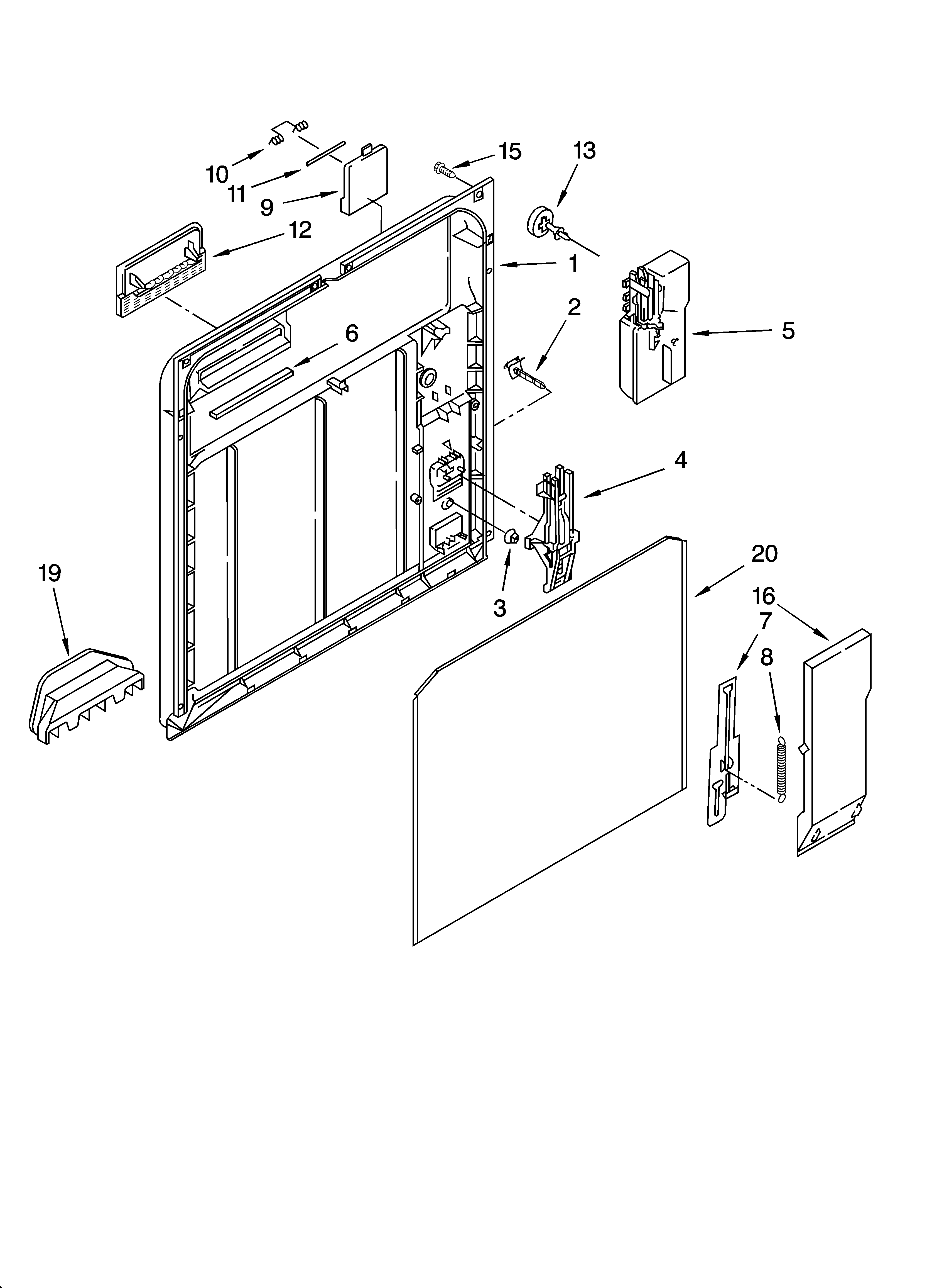 Whirlpool DU915PWPQ1 inner door parts diagram