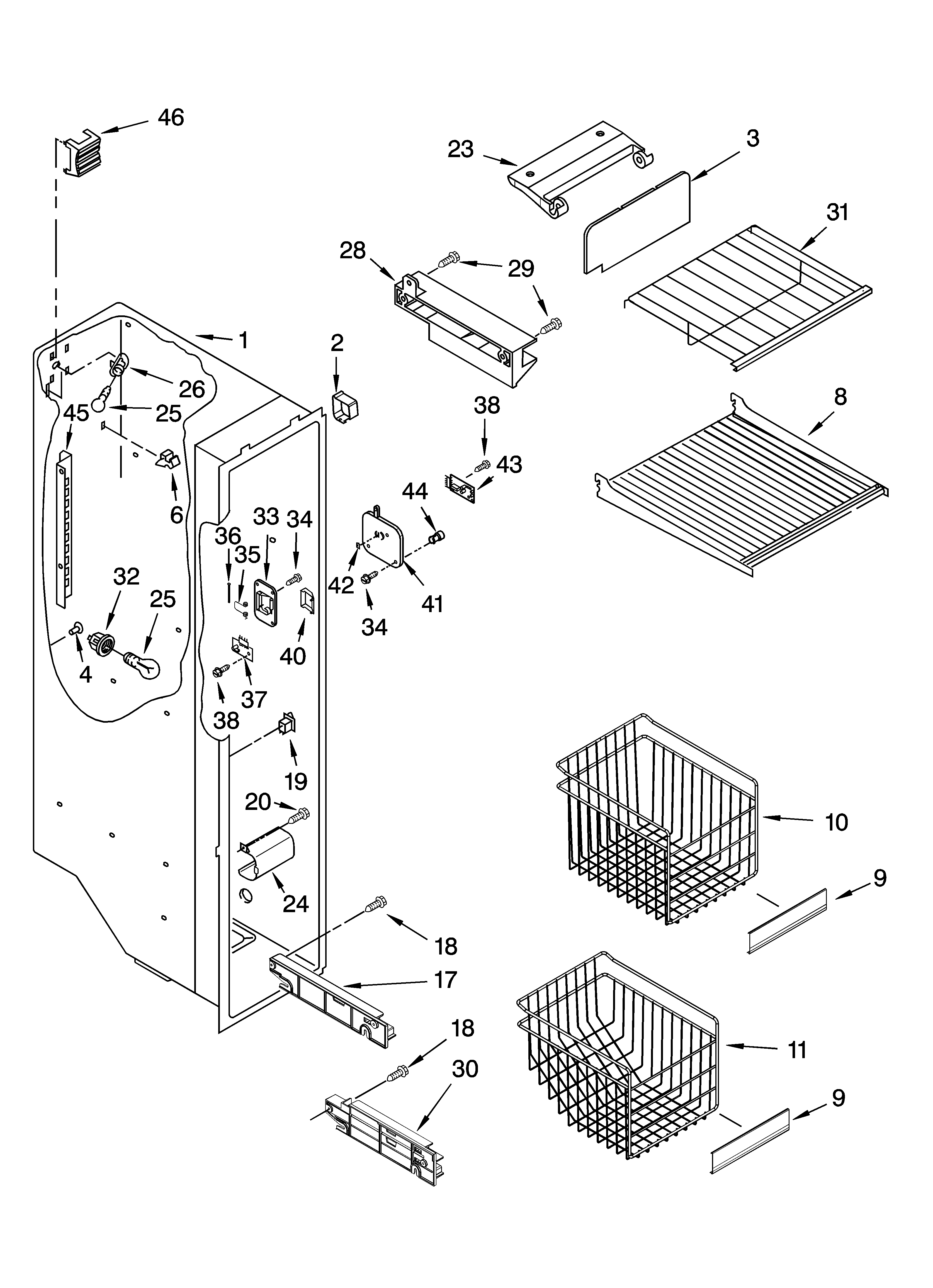 Whirlpool GD5RHAXRL00 freezer liner parts diagram