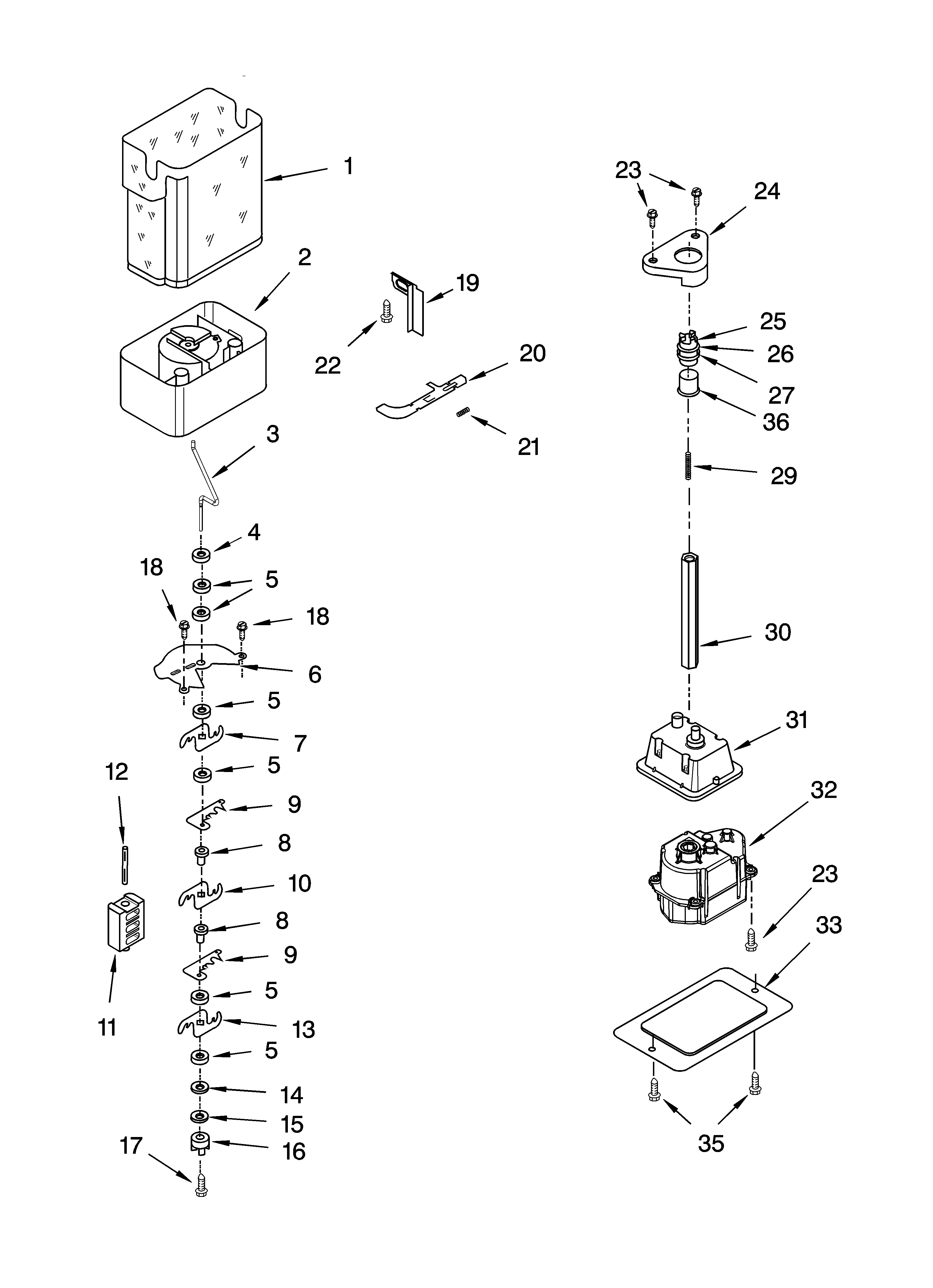 Whirlpool GD5RHAXRL00 motor and ice container parts diagram