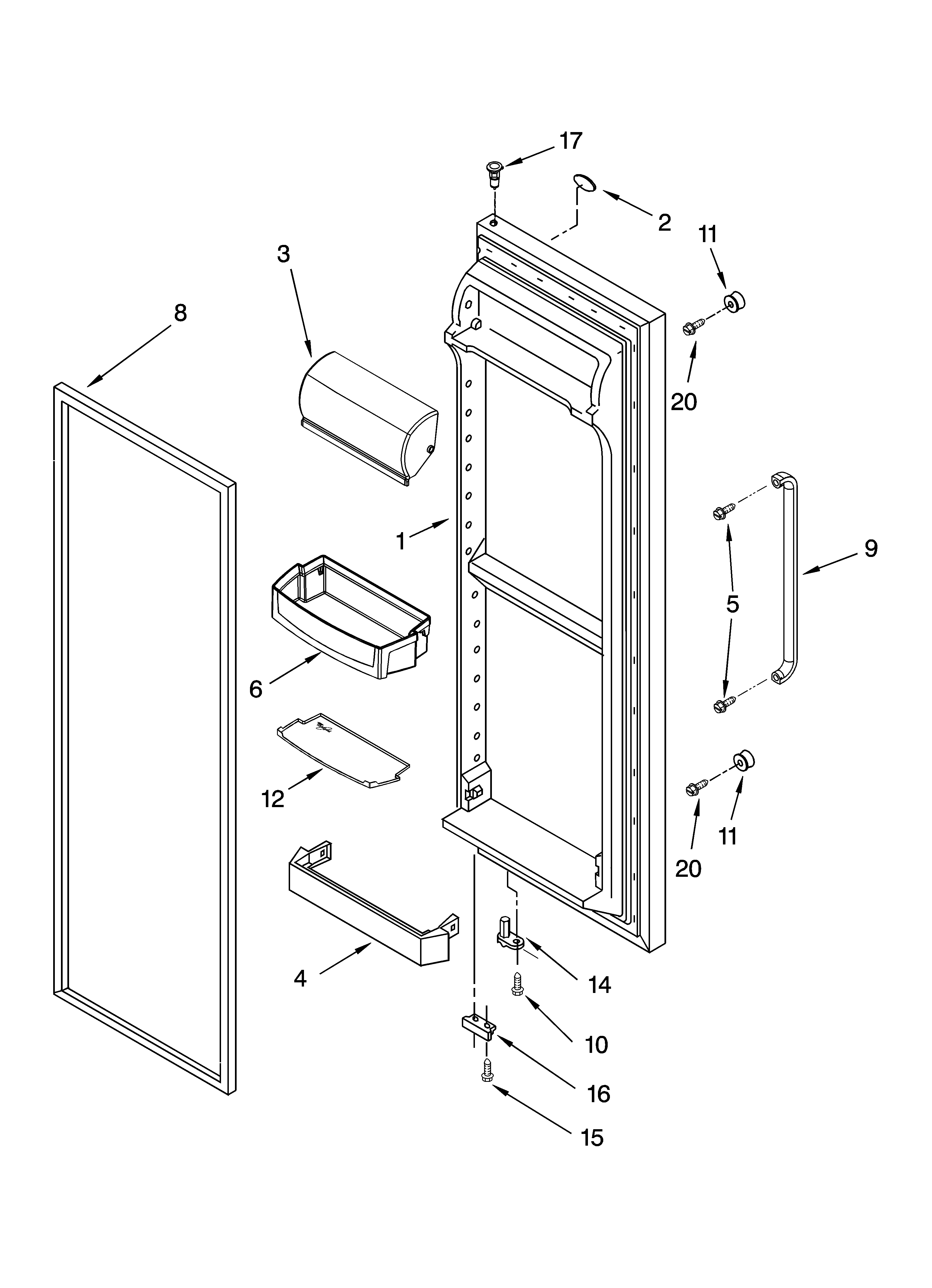 Whirlpool GD5RHAXRL00 refrigerator door parts diagram