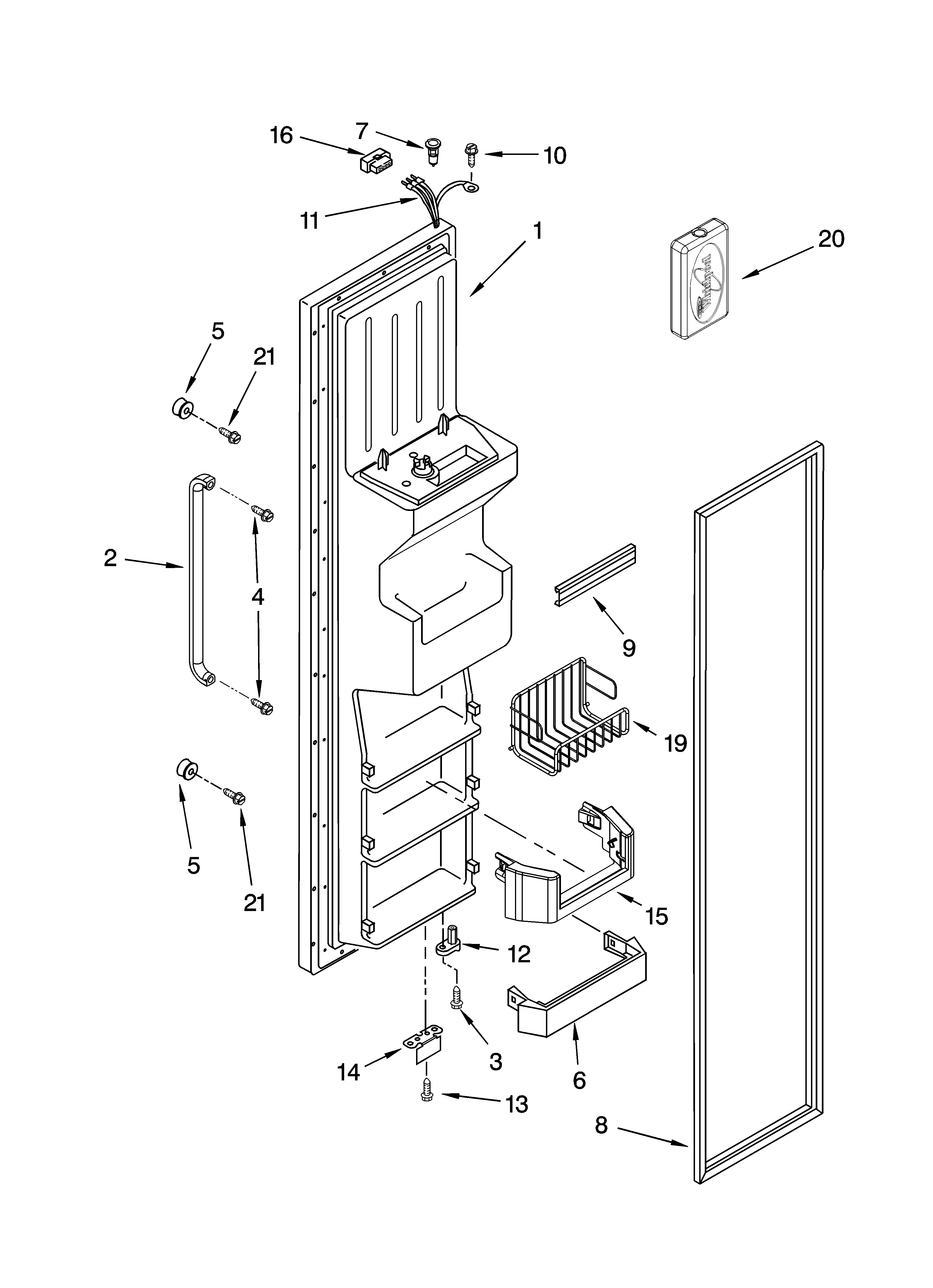 Whirlpool GD5RHAXRL00 freezer door parts diagram