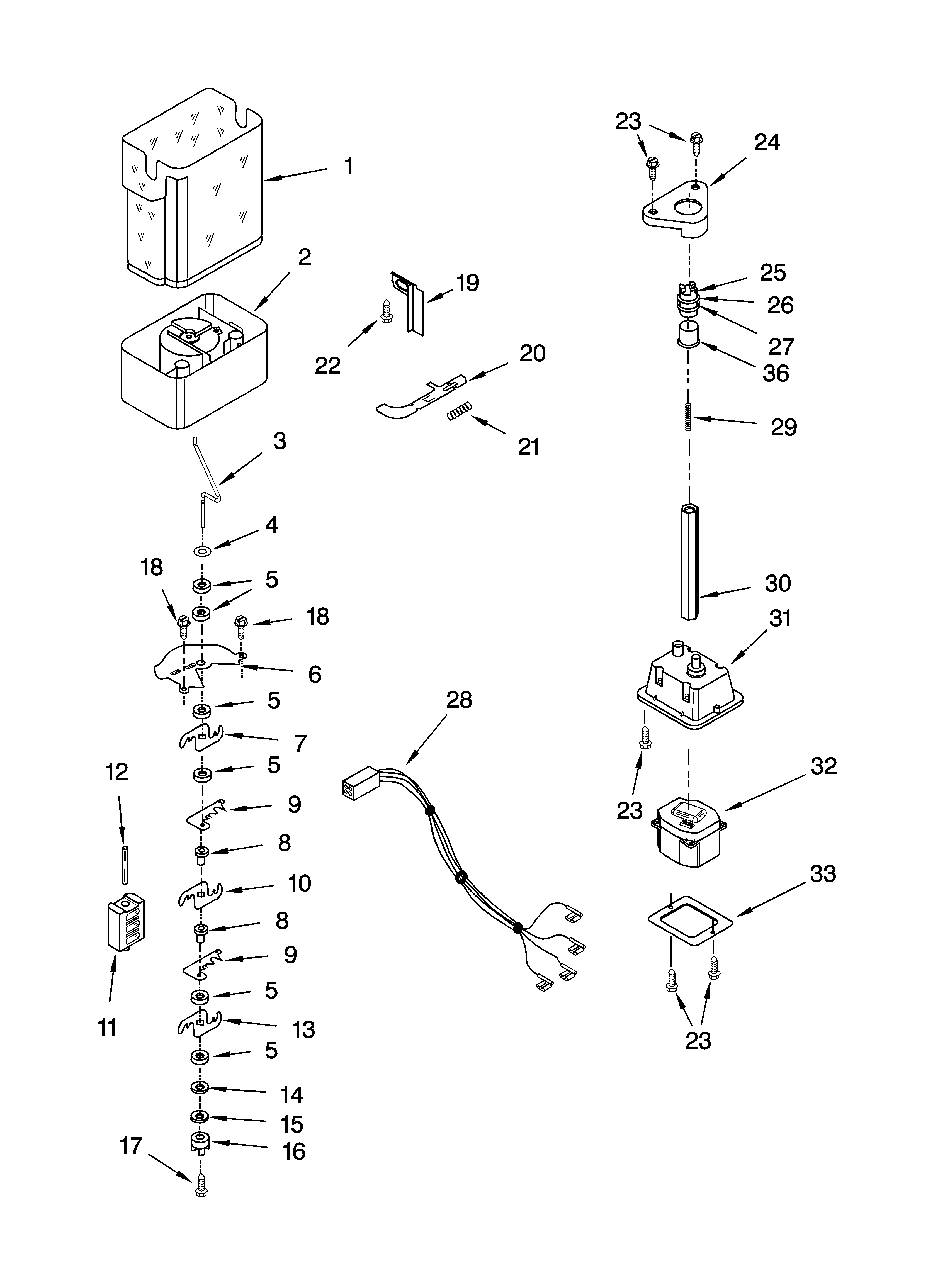 Whirlpool GD5YHAXNL02 motor and ice container parts diagram