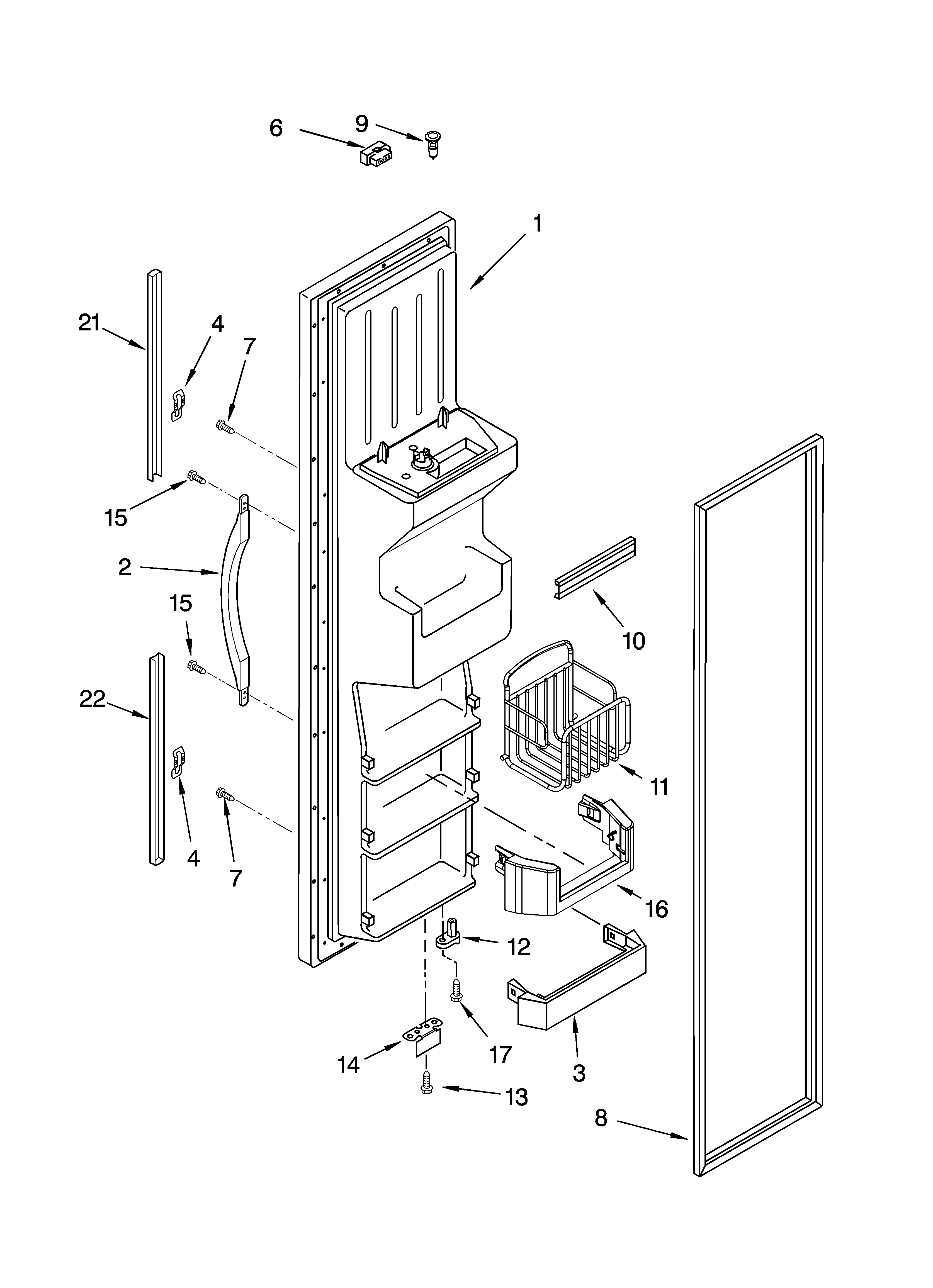 Whirlpool GD5YHAXNL02 freezer door parts diagram