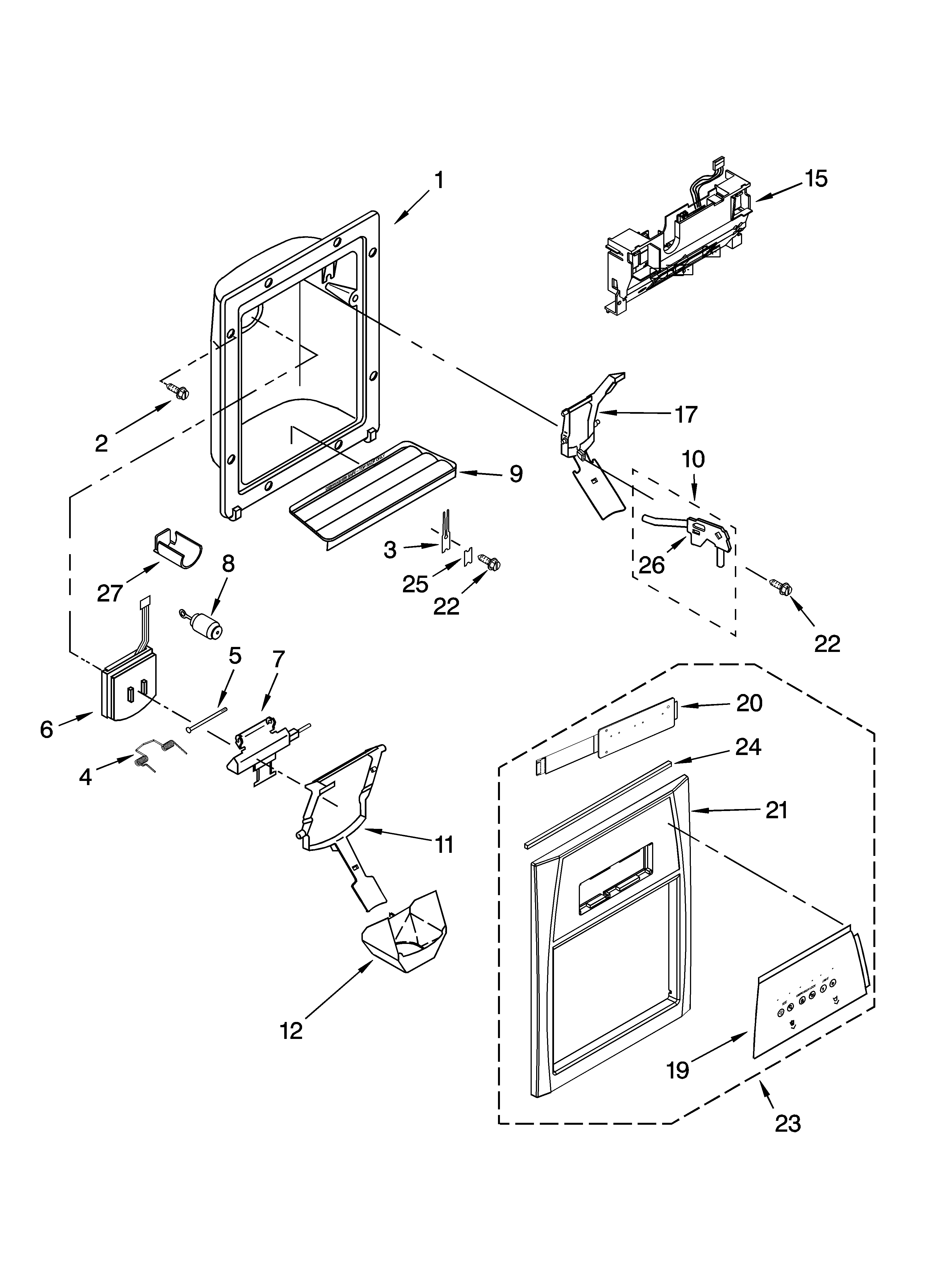 Whirlpool GD5YHAXNL02 dispenser front parts diagram
