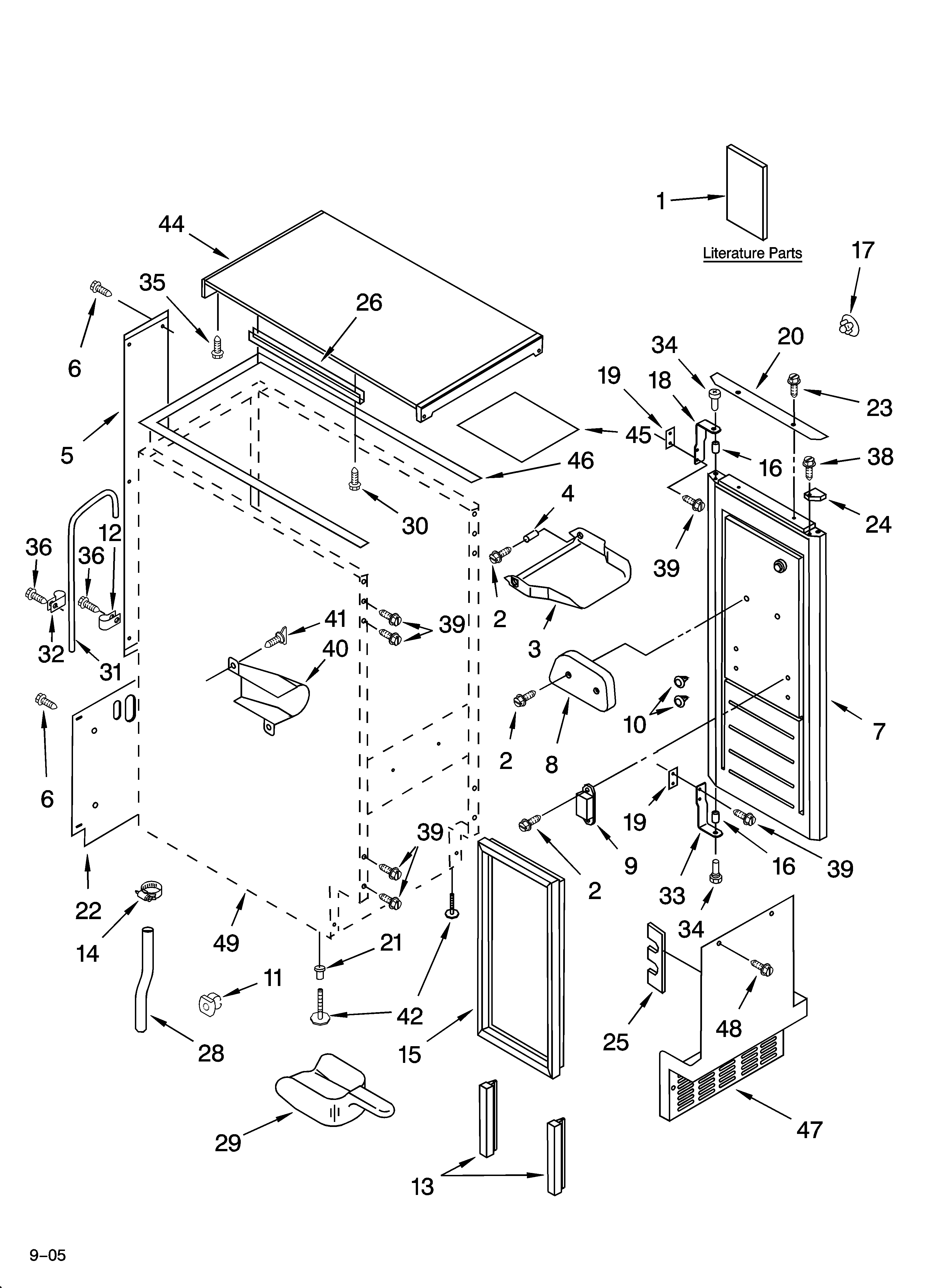 Whirlpool GI1500PHB7 cabinet liner and door parts diagram