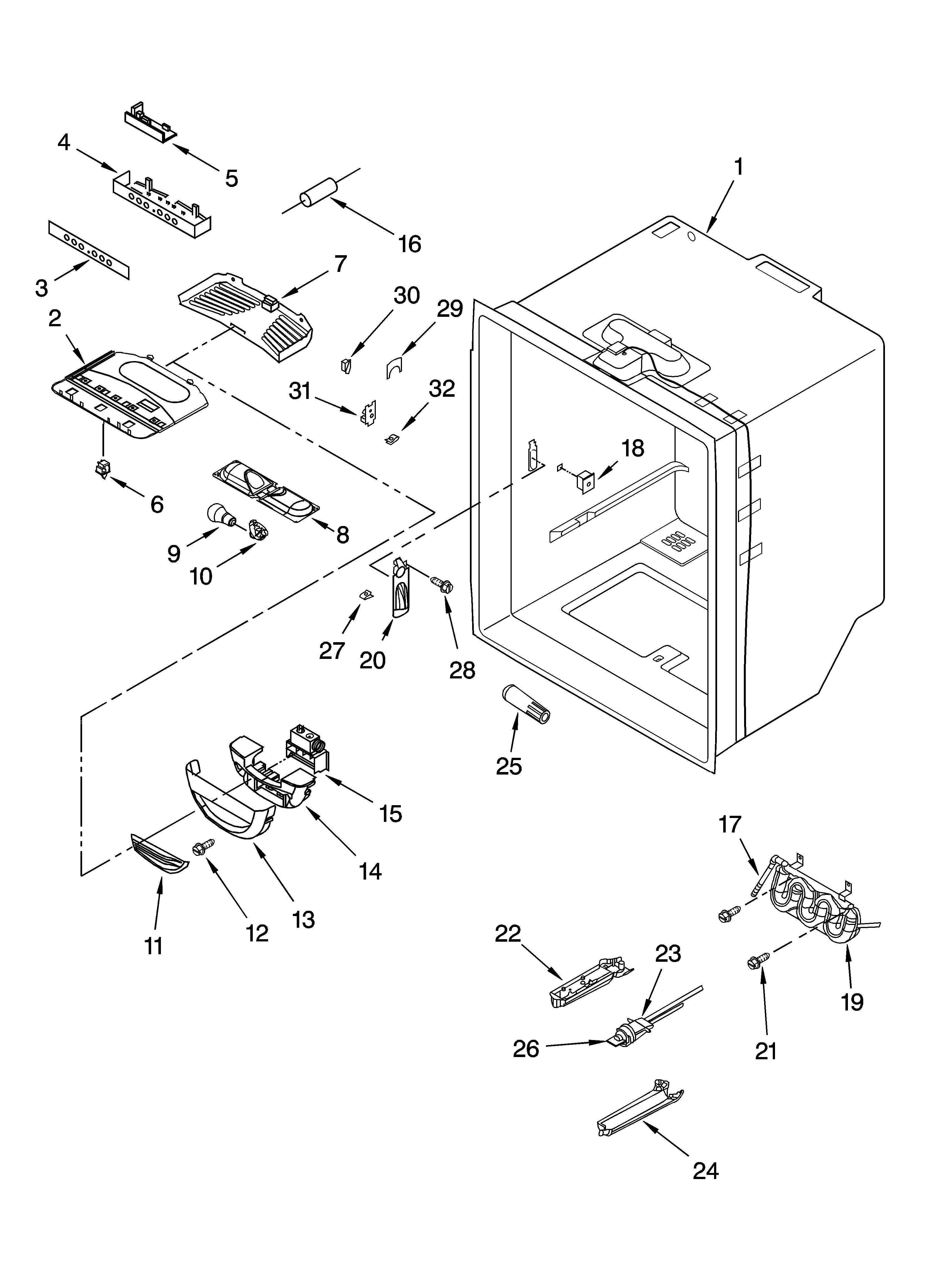 KitchenAid KBFA20ERWH00 refrigerator liner parts diagram
