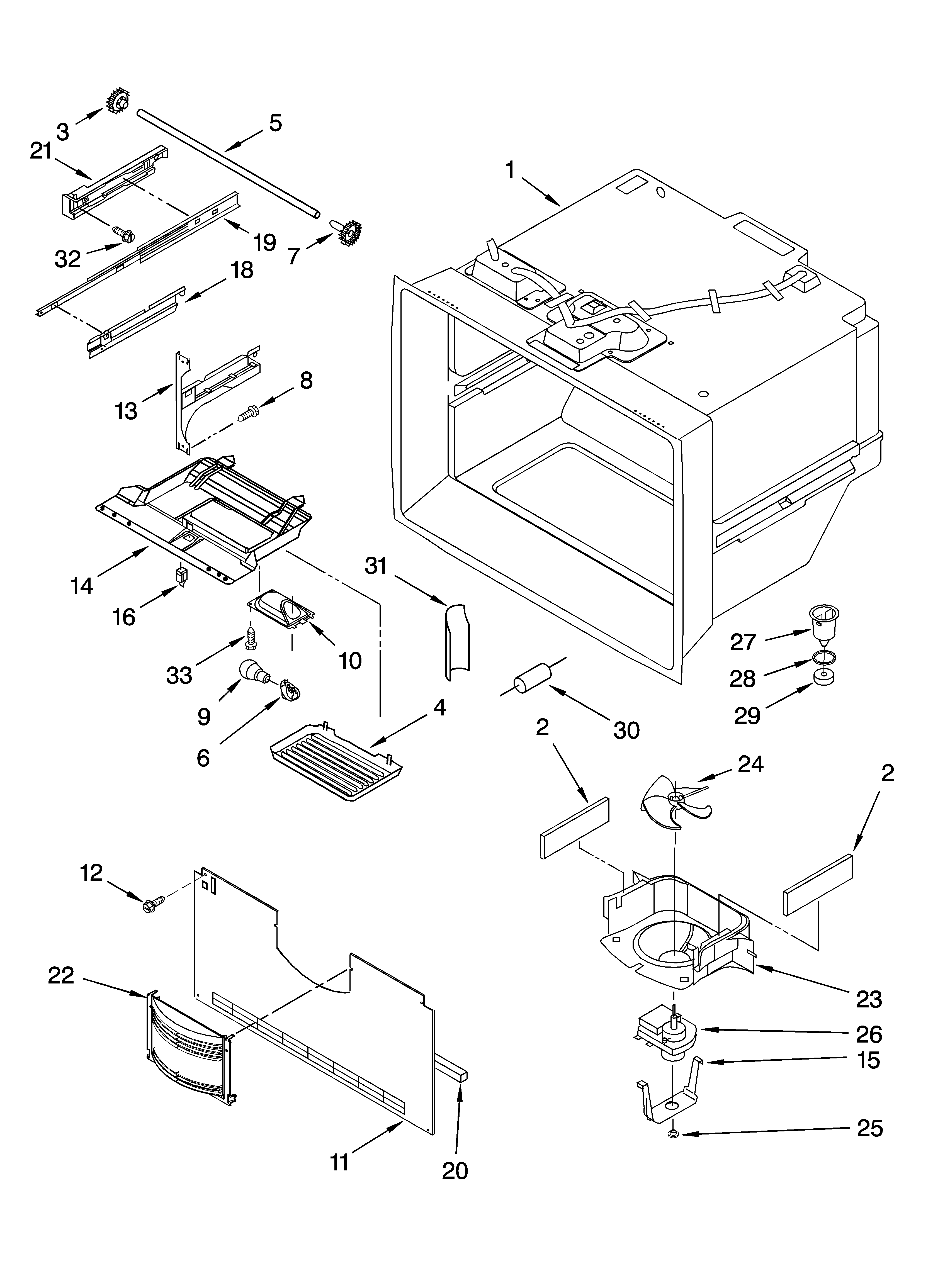 KitchenAid KBFA25ERBL00 freezer liner parts diagram