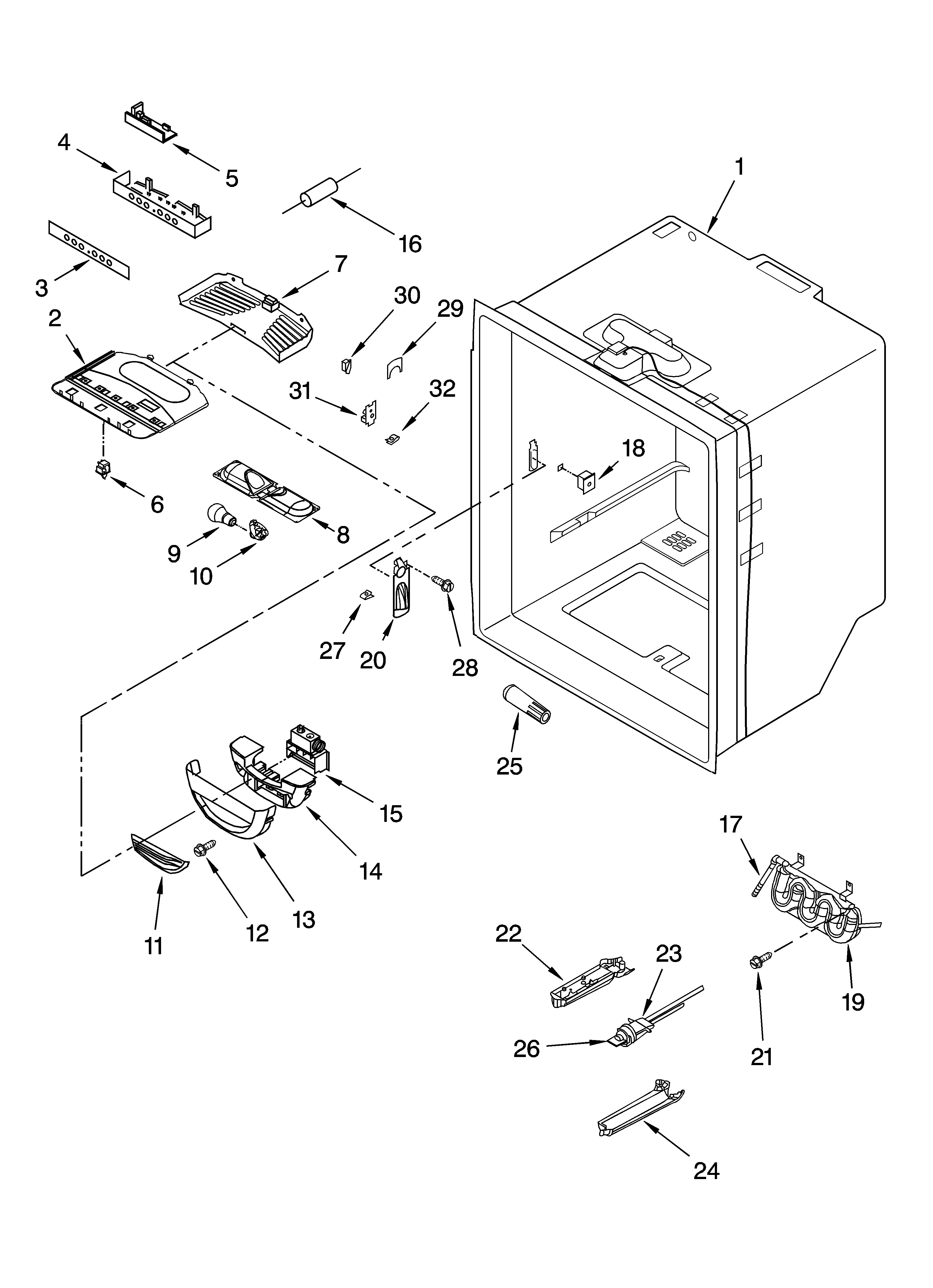 KitchenAid KBFA25ERBL00 refrigerator liner parts diagram