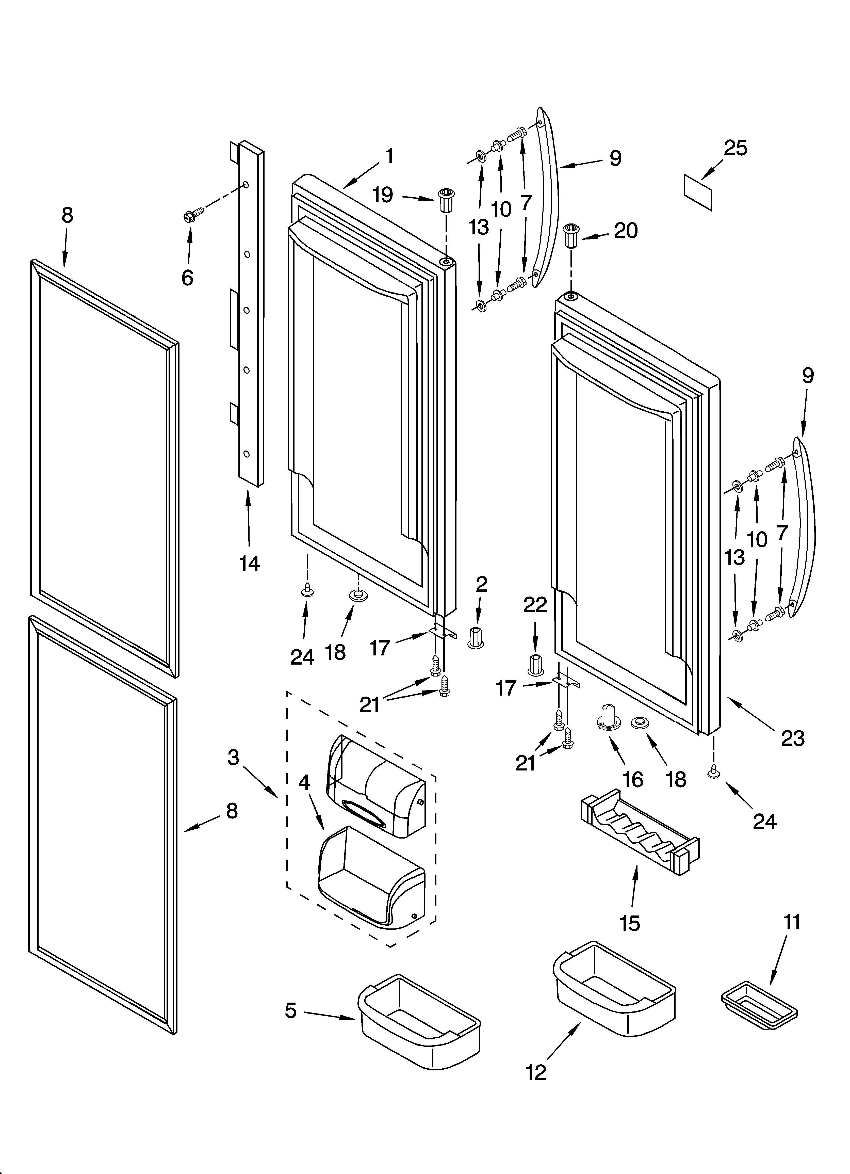 KitchenAid KBFA25ERBL00 refrigerator door parts diagram