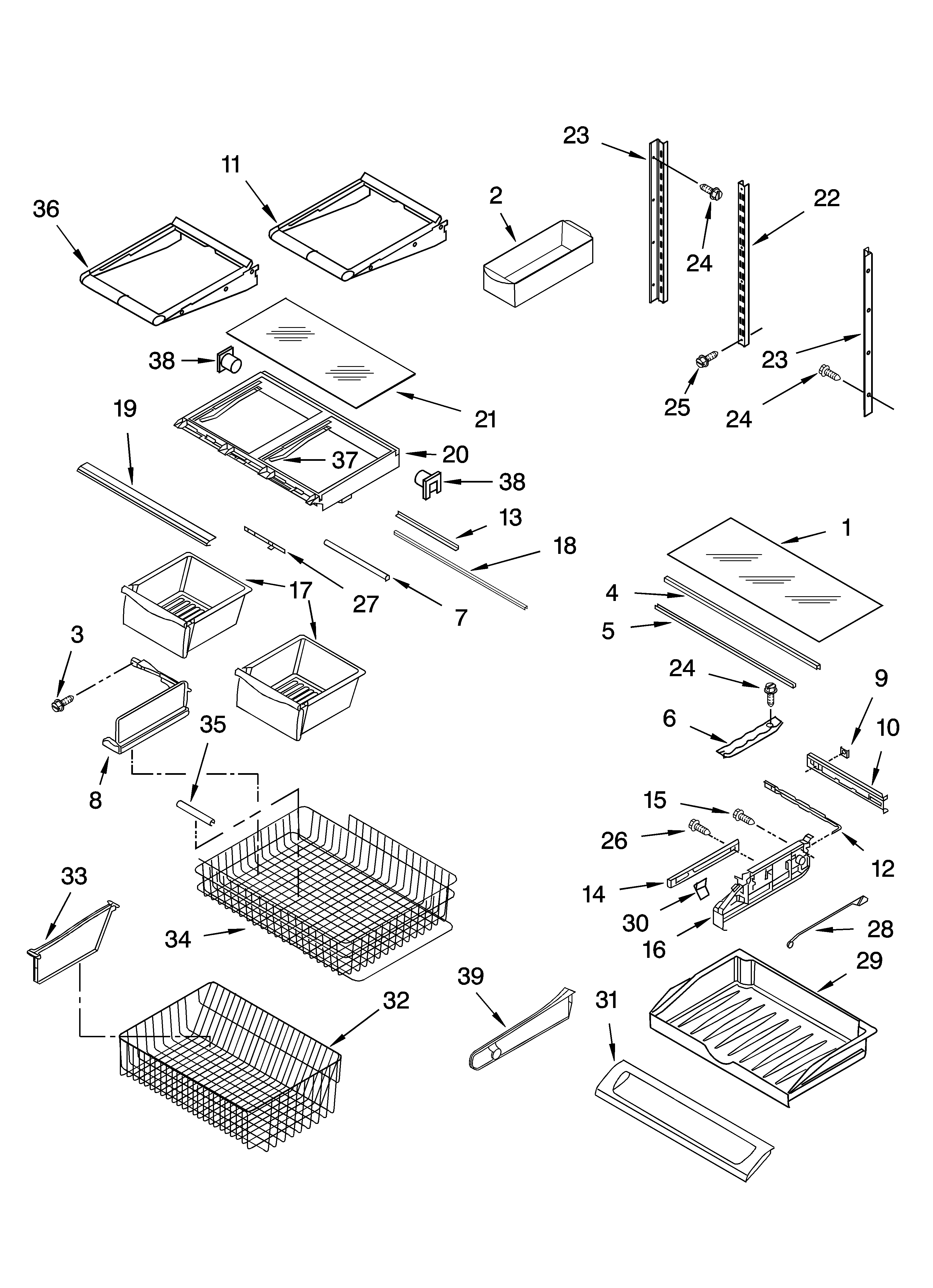 KitchenAid KBFA25ERBL00 shelf parts diagram