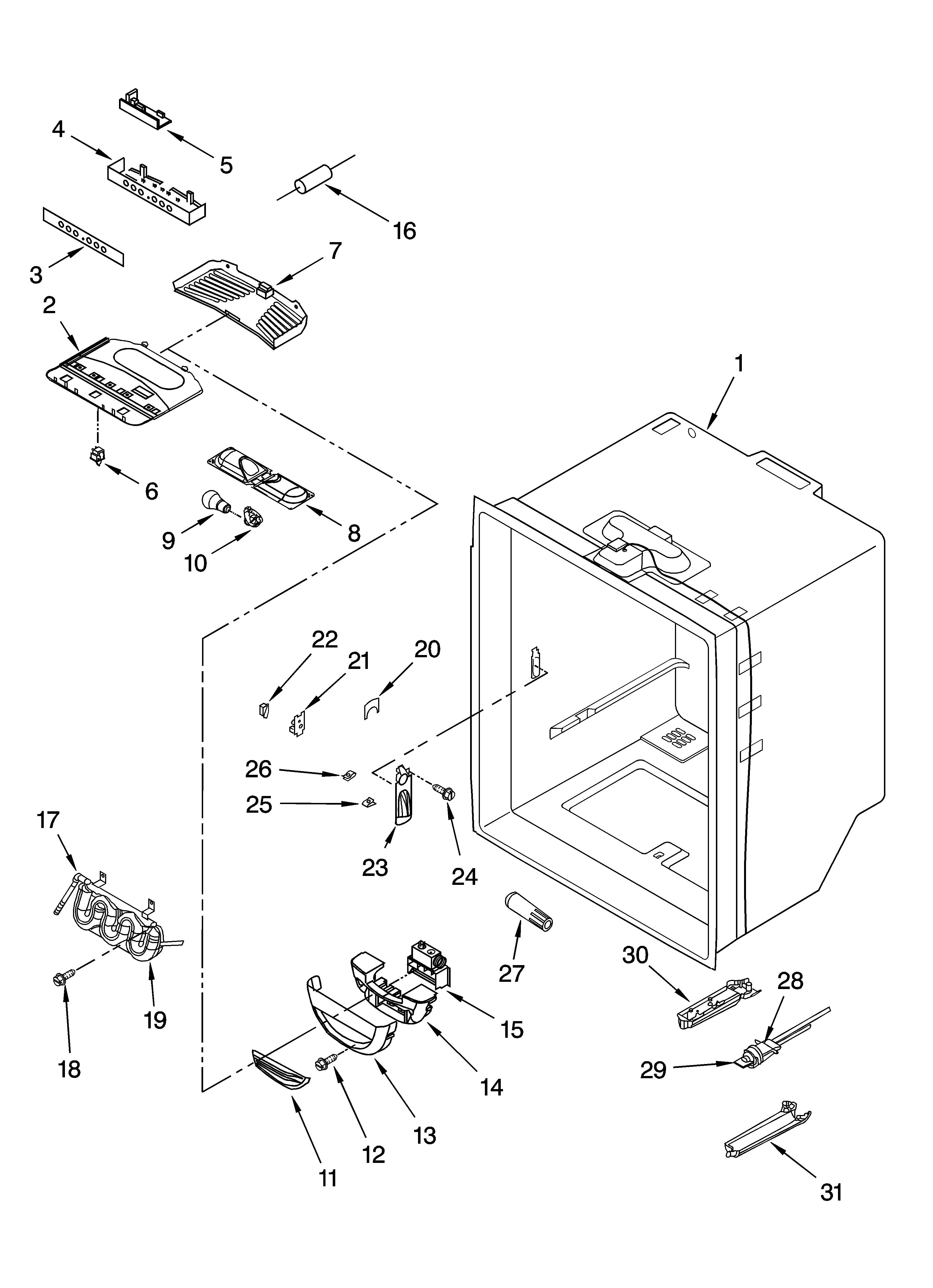 KitchenAid KBRA22ERBL00 refrigerator liner parts diagram