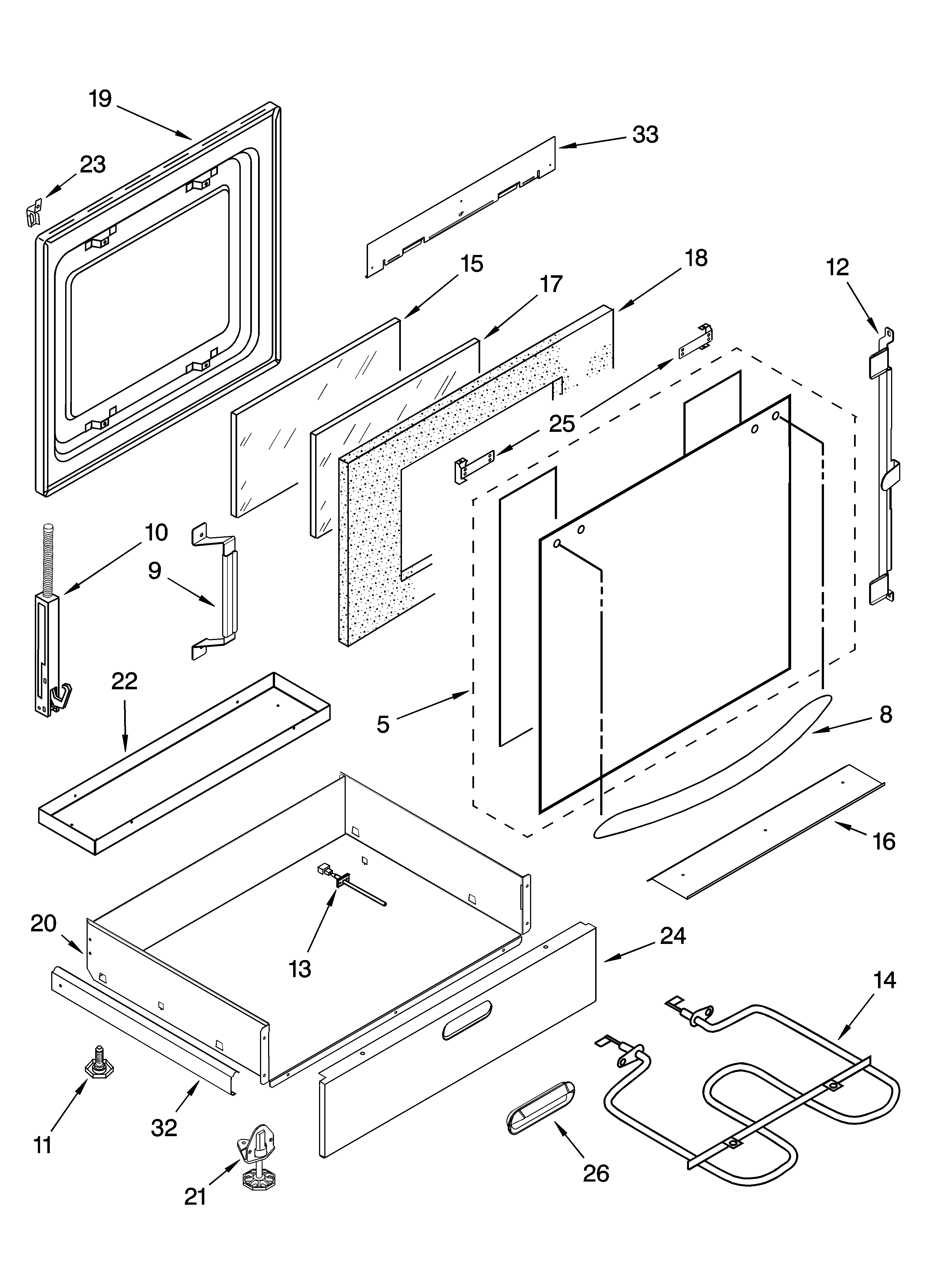KitchenAid KERA807PSS00 door and drawer parts diagram