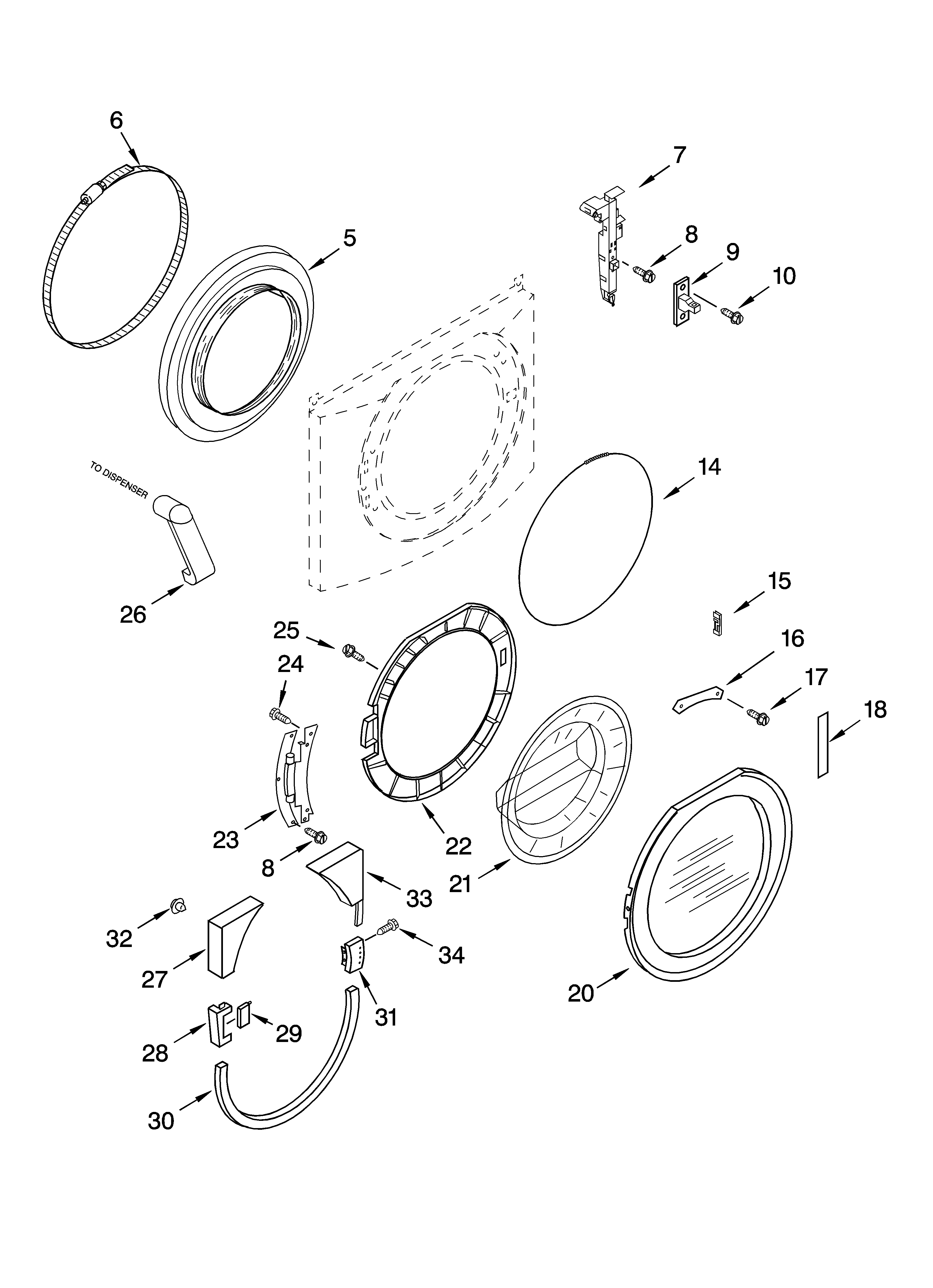 KitchenAid KHWS02RWH0 door and latch parts diagram