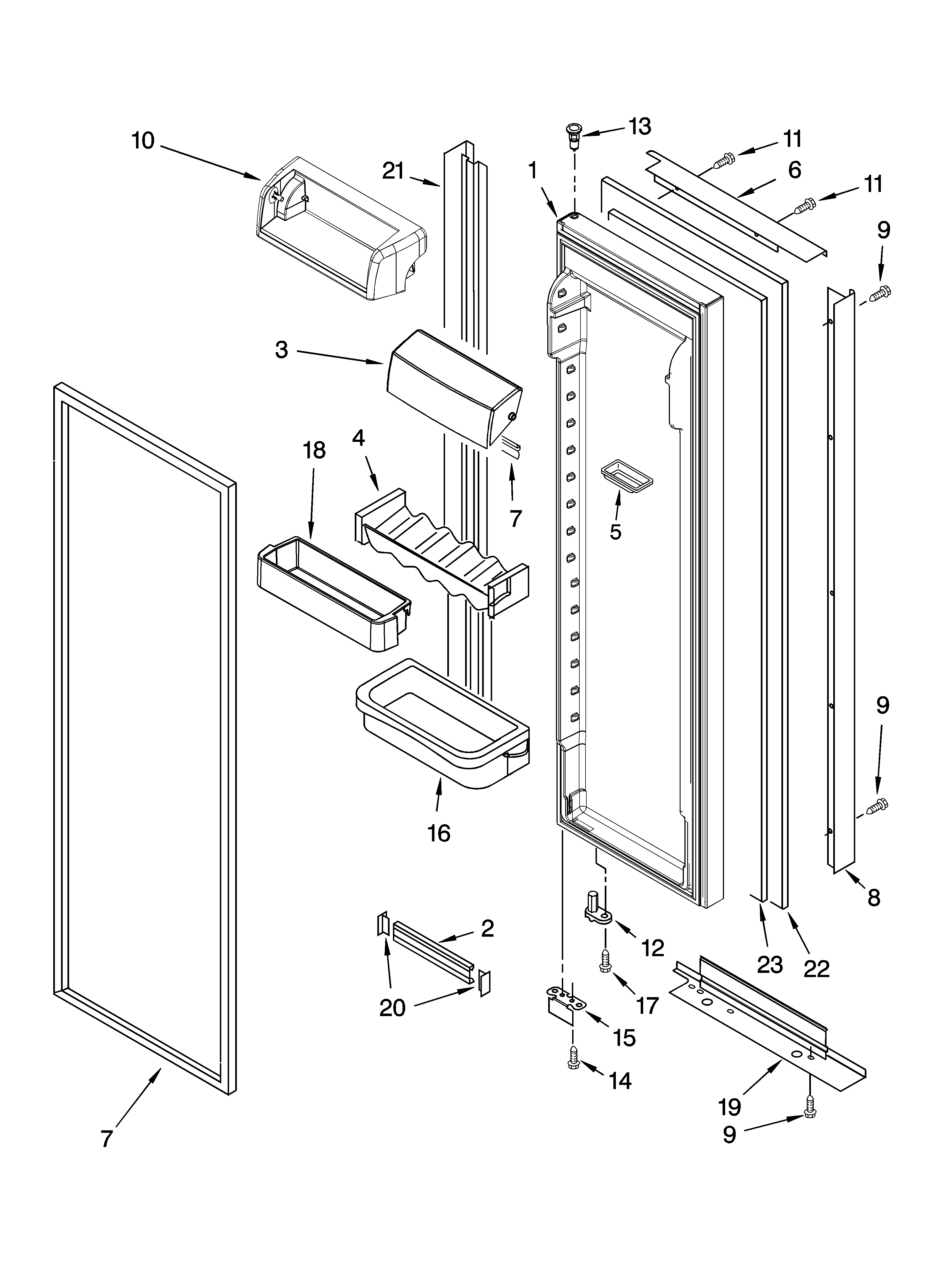 KitchenAid KSBP23INSS00 refrigerator door parts diagram