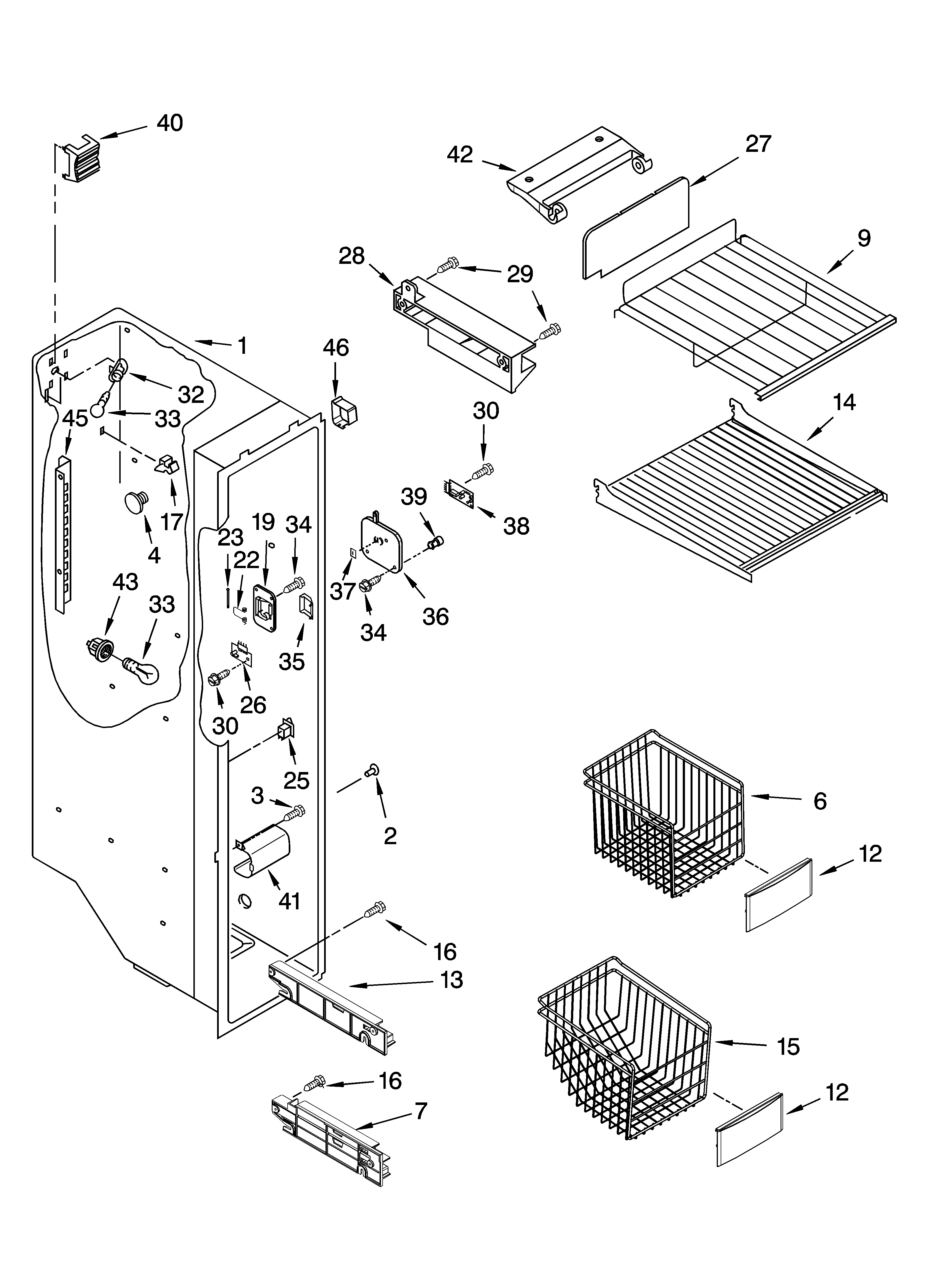 KitchenAid KSRG25FKSS16 freezer liner parts diagram