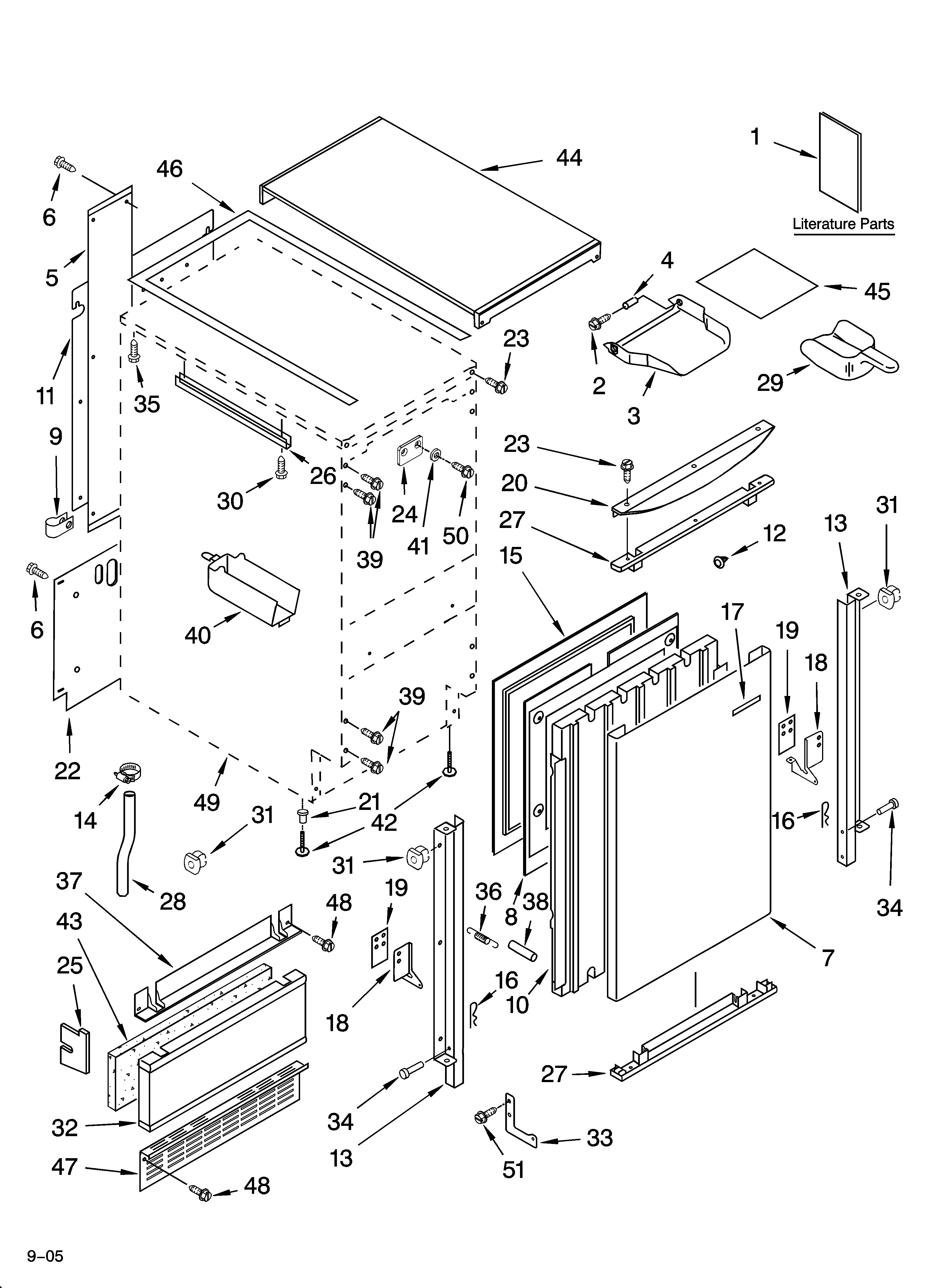 KitchenAid KUIS18NNJW6 cabinet liner and door parts diagram
