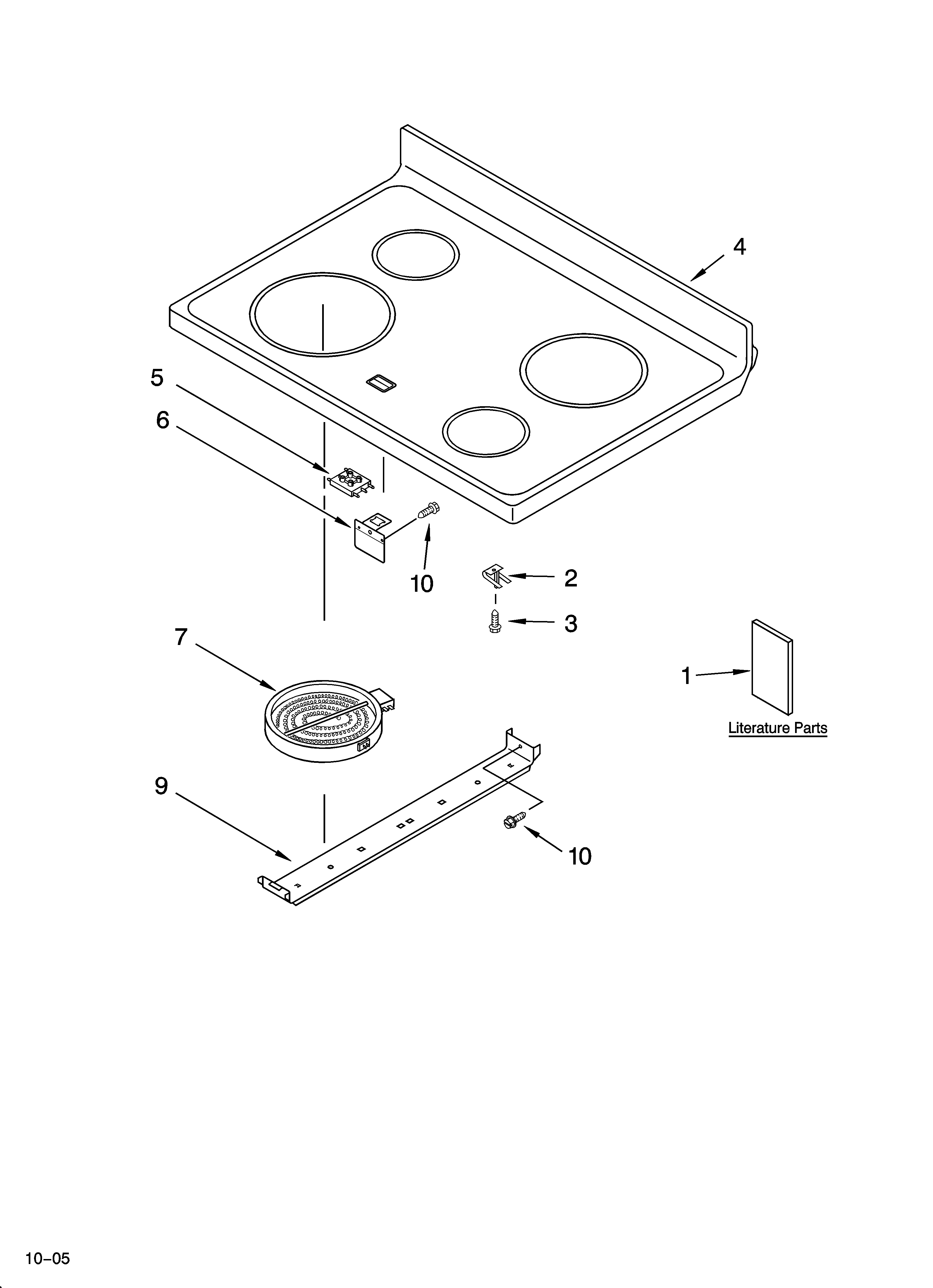 Whirlpool RF364PXPT2 cooktop parts diagram