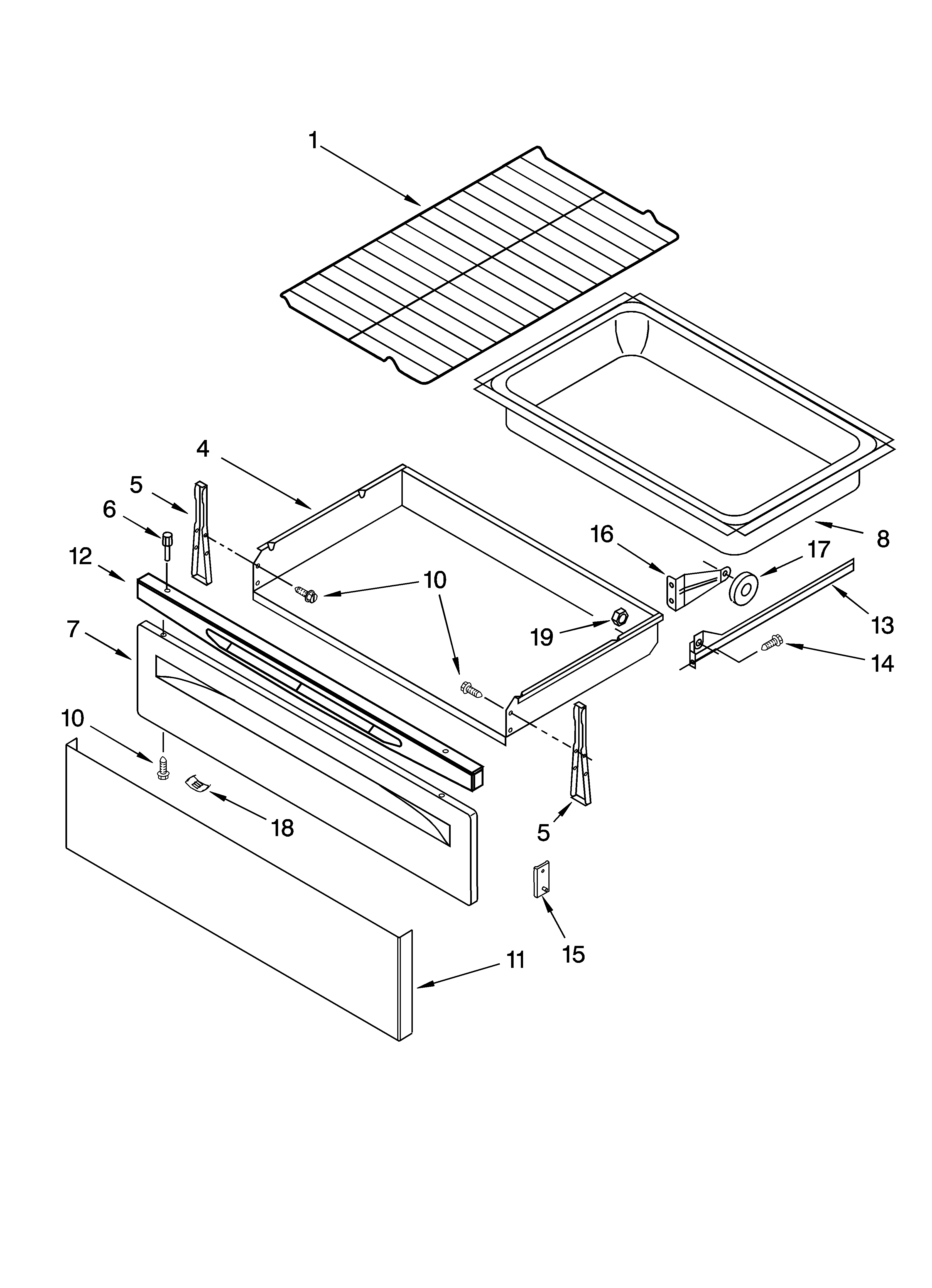 Whirlpool RF370LXPT2 drawer & broiler parts diagram