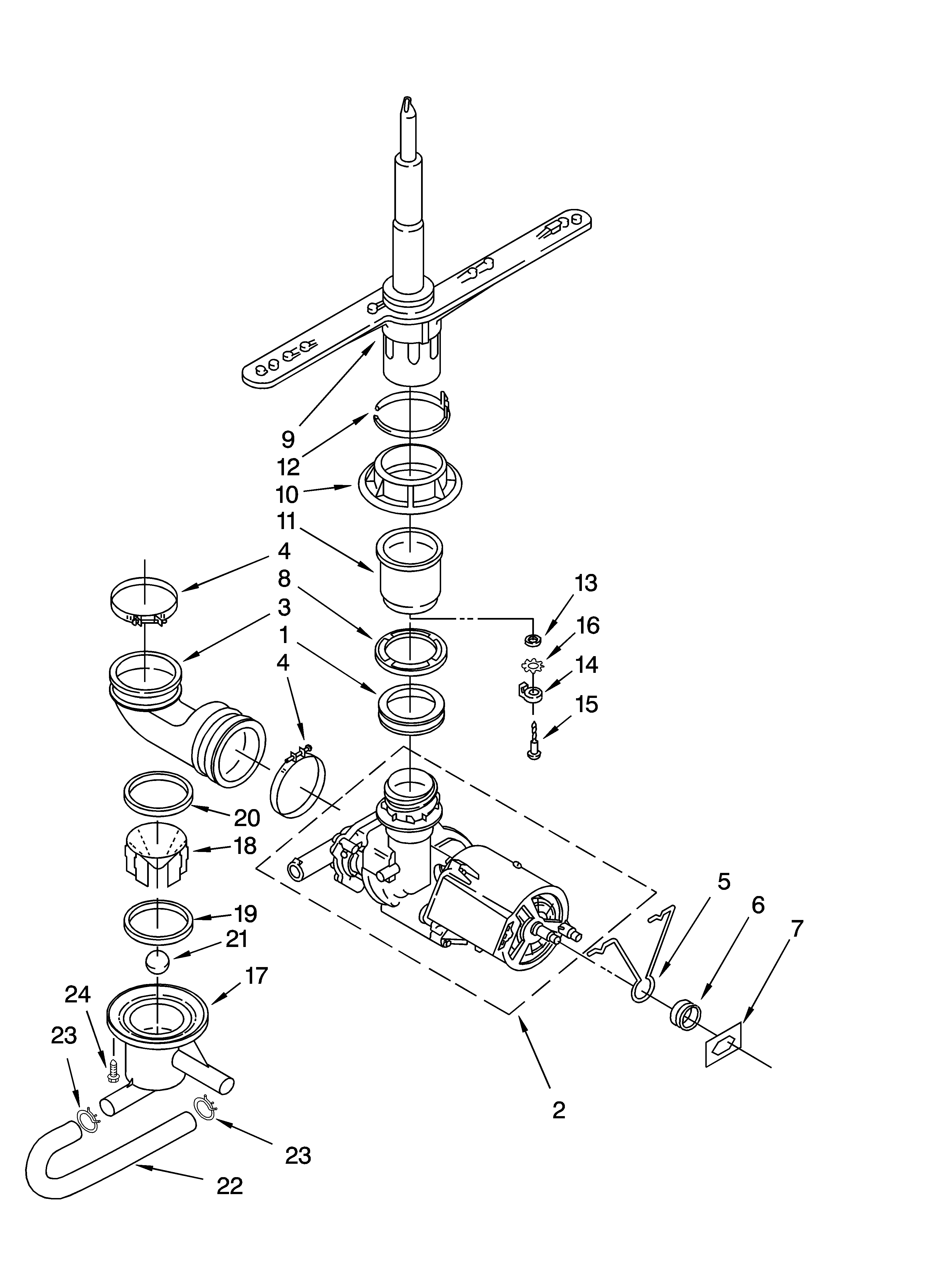 Roper RUD4000MU1 pump and spray arm parts diagram