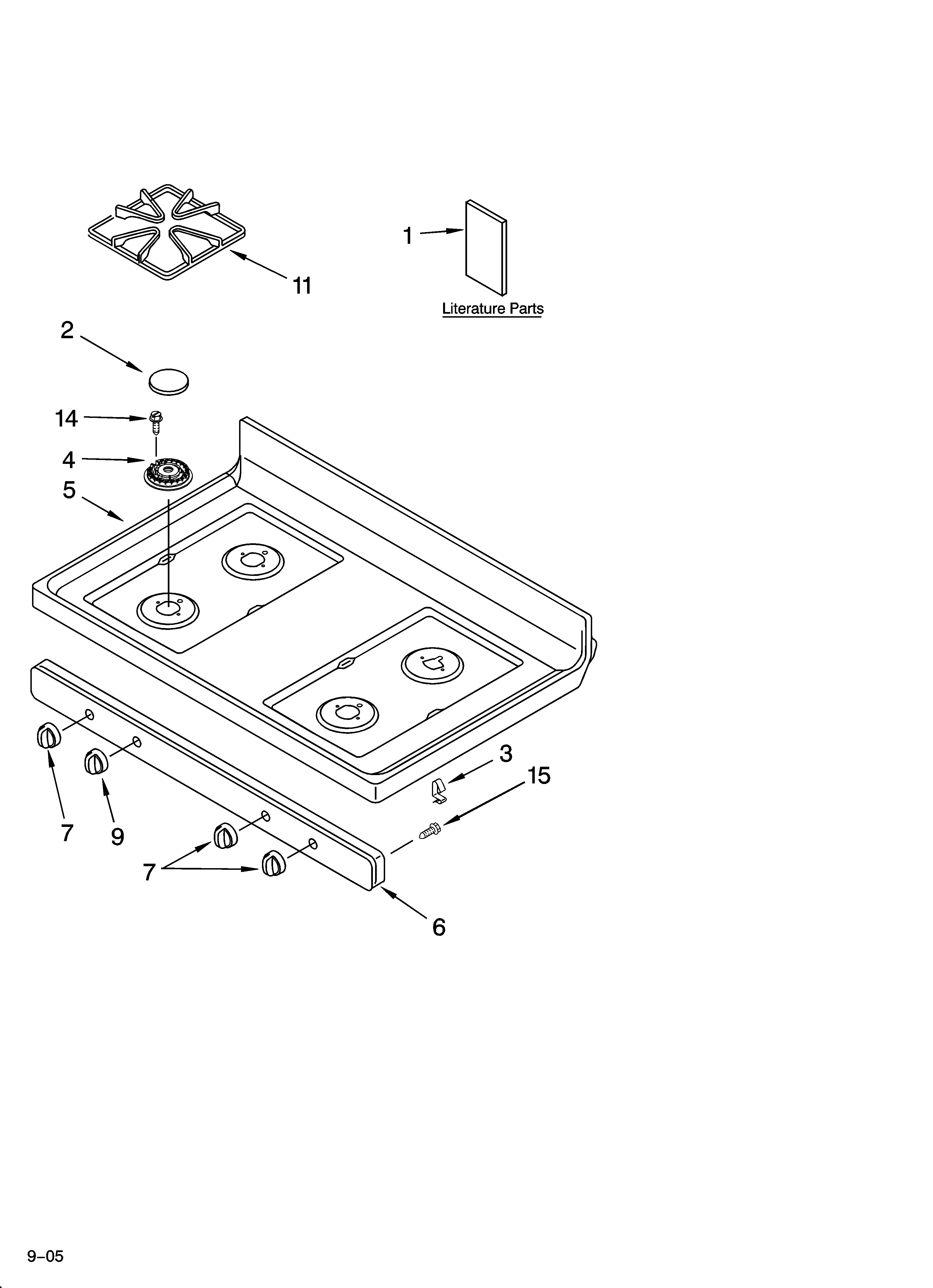 Whirlpool SF196LEPT2 cooktop parts diagram