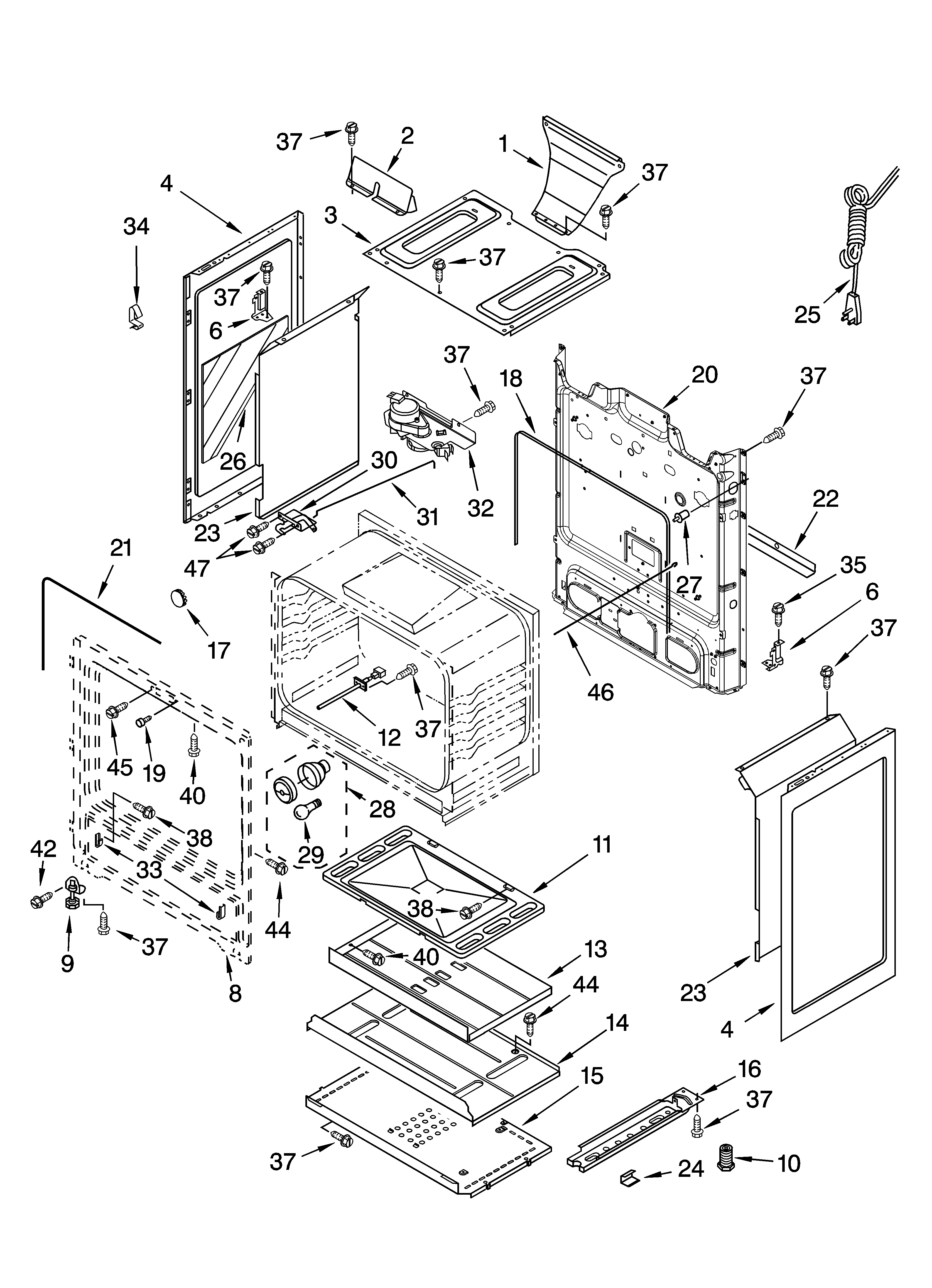 Whirlpool SF368LEPB2 chassis parts diagram