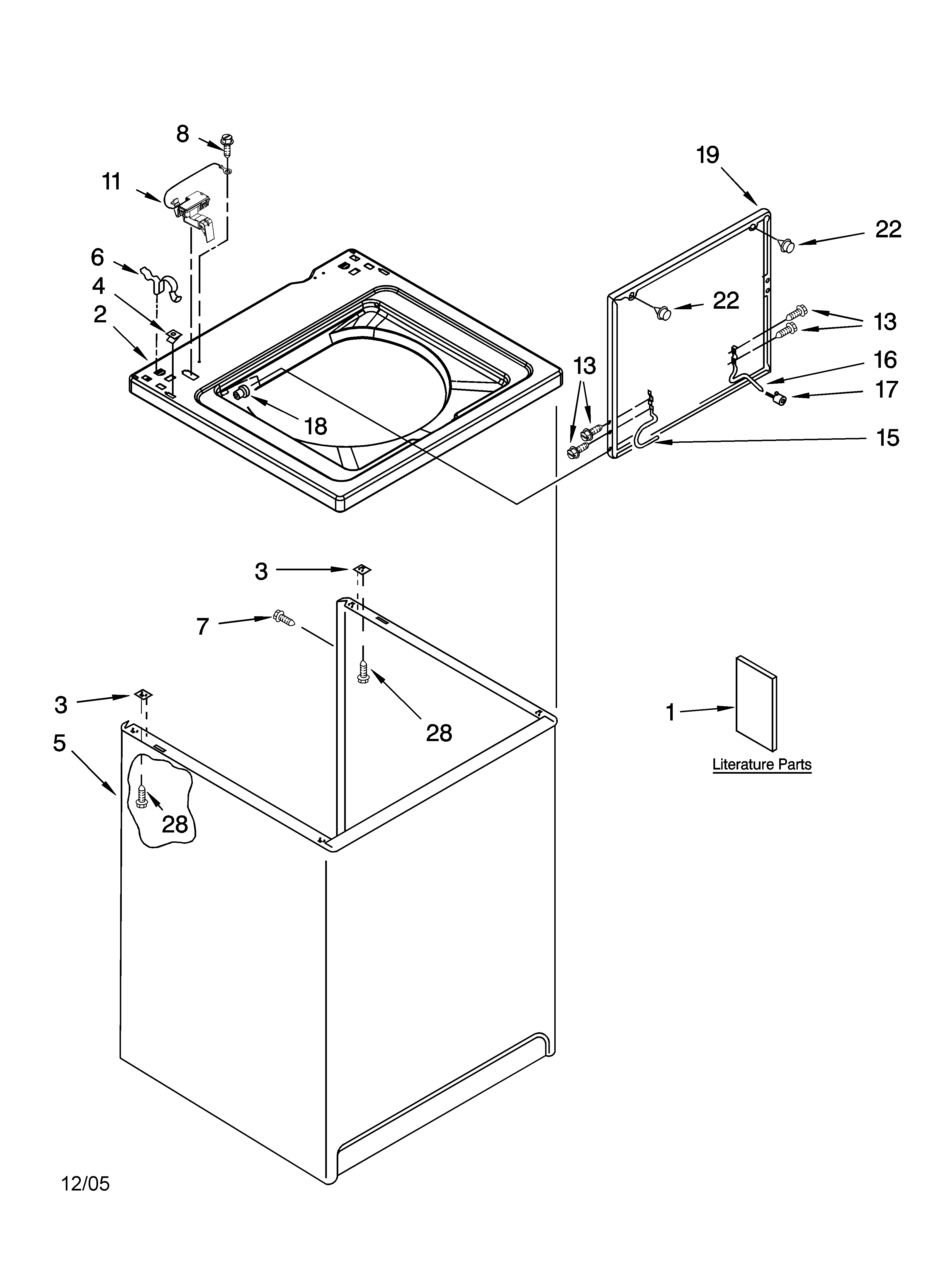 Whirlpool 2DLXR7244MQ2 top and cabinet parts diagram