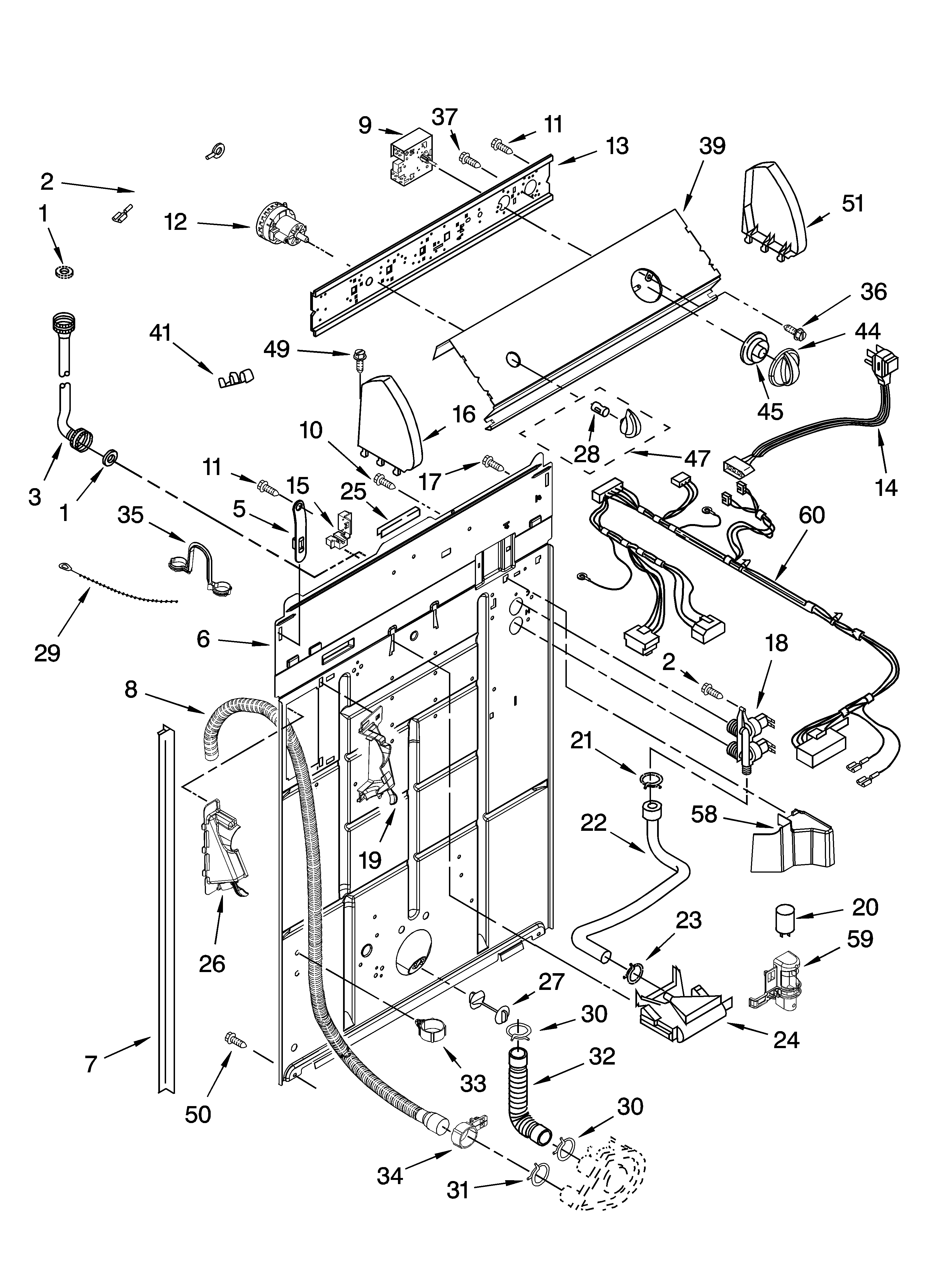 Whirlpool 7MLBR6103PQ1 controls and rear panel parts diagram