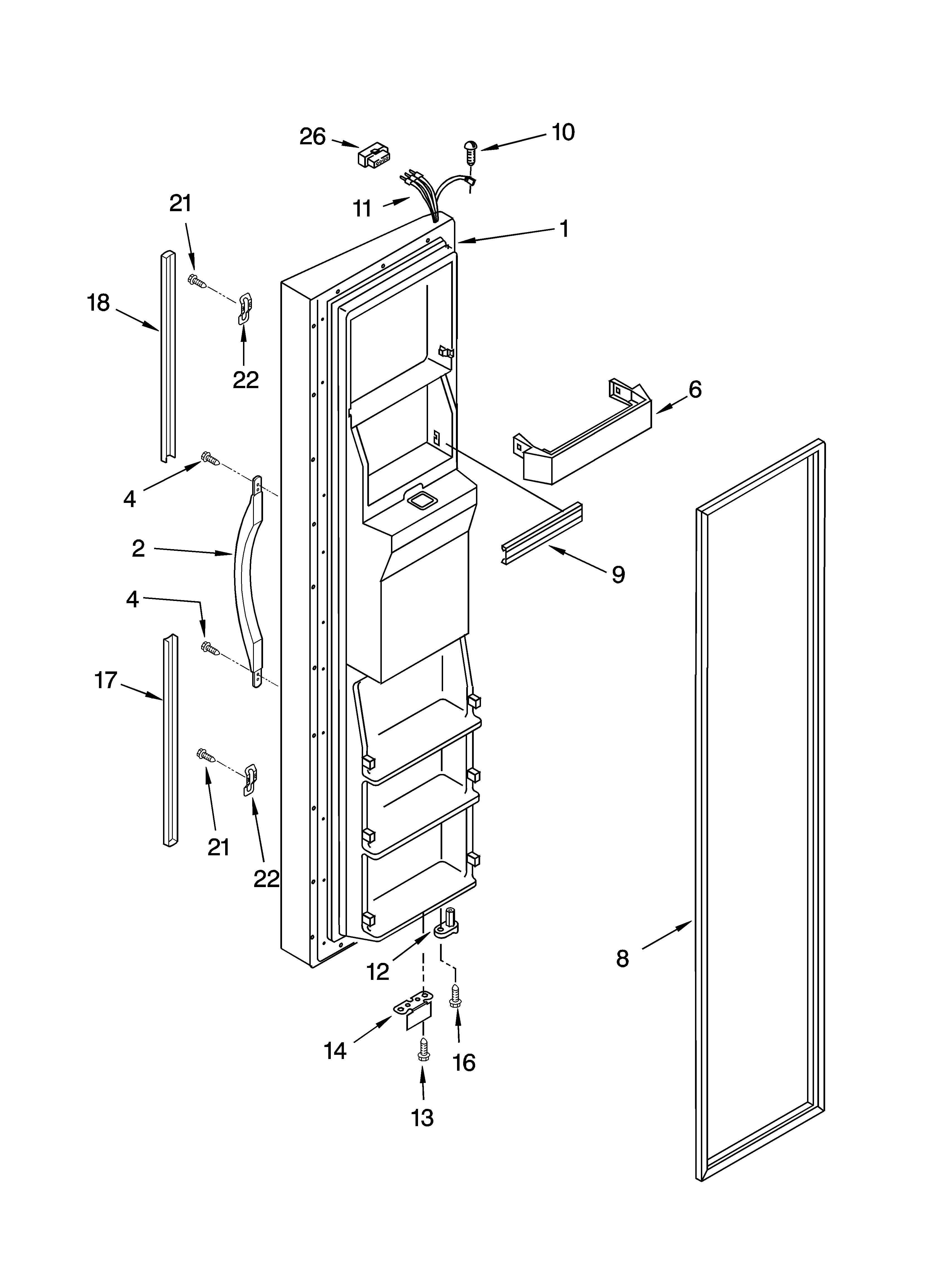 Whirlpool BRS70BBANA01 freezer door parts diagram