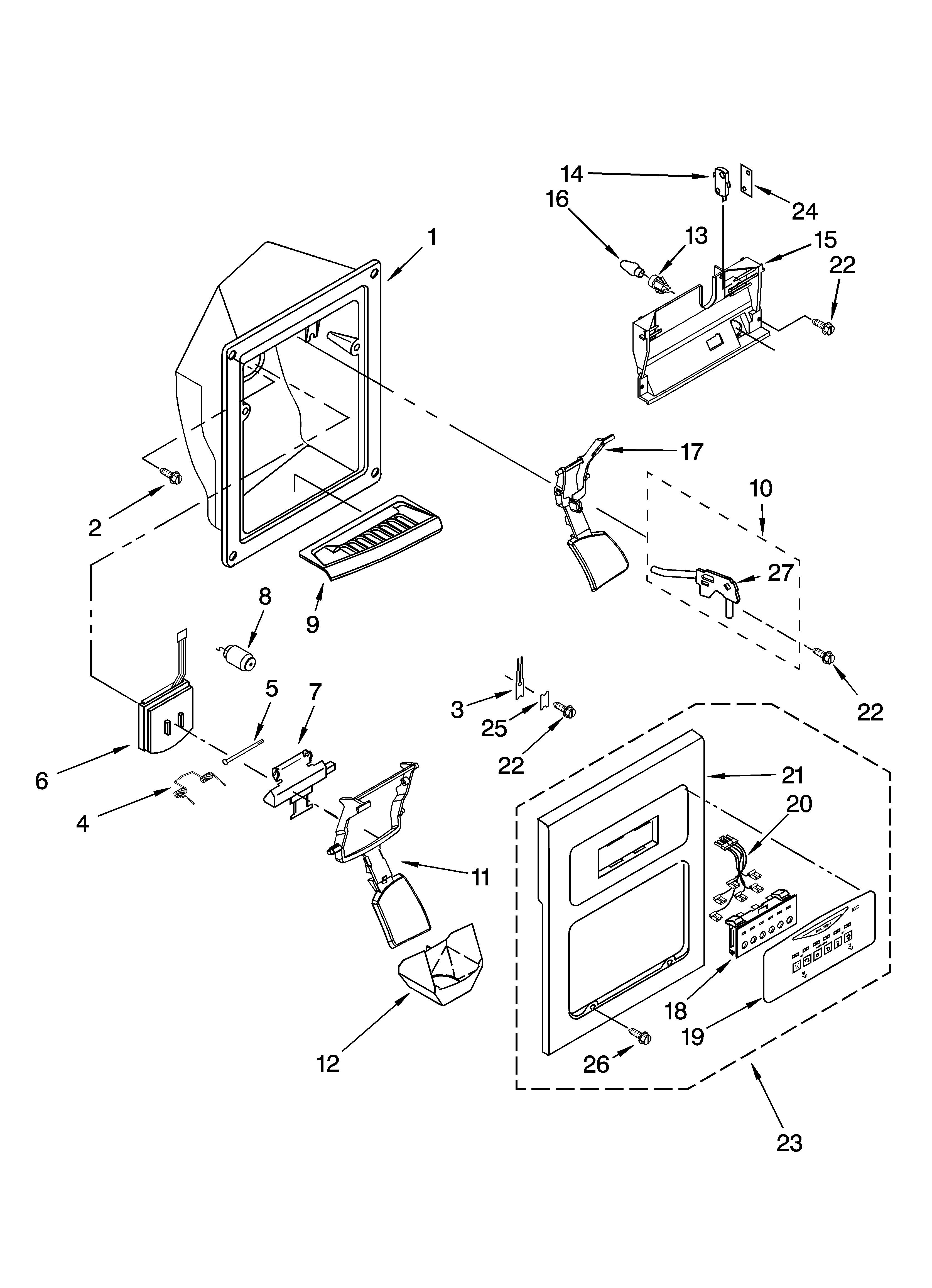 Whirlpool BRS70BBANA01 dispenser front parts diagram