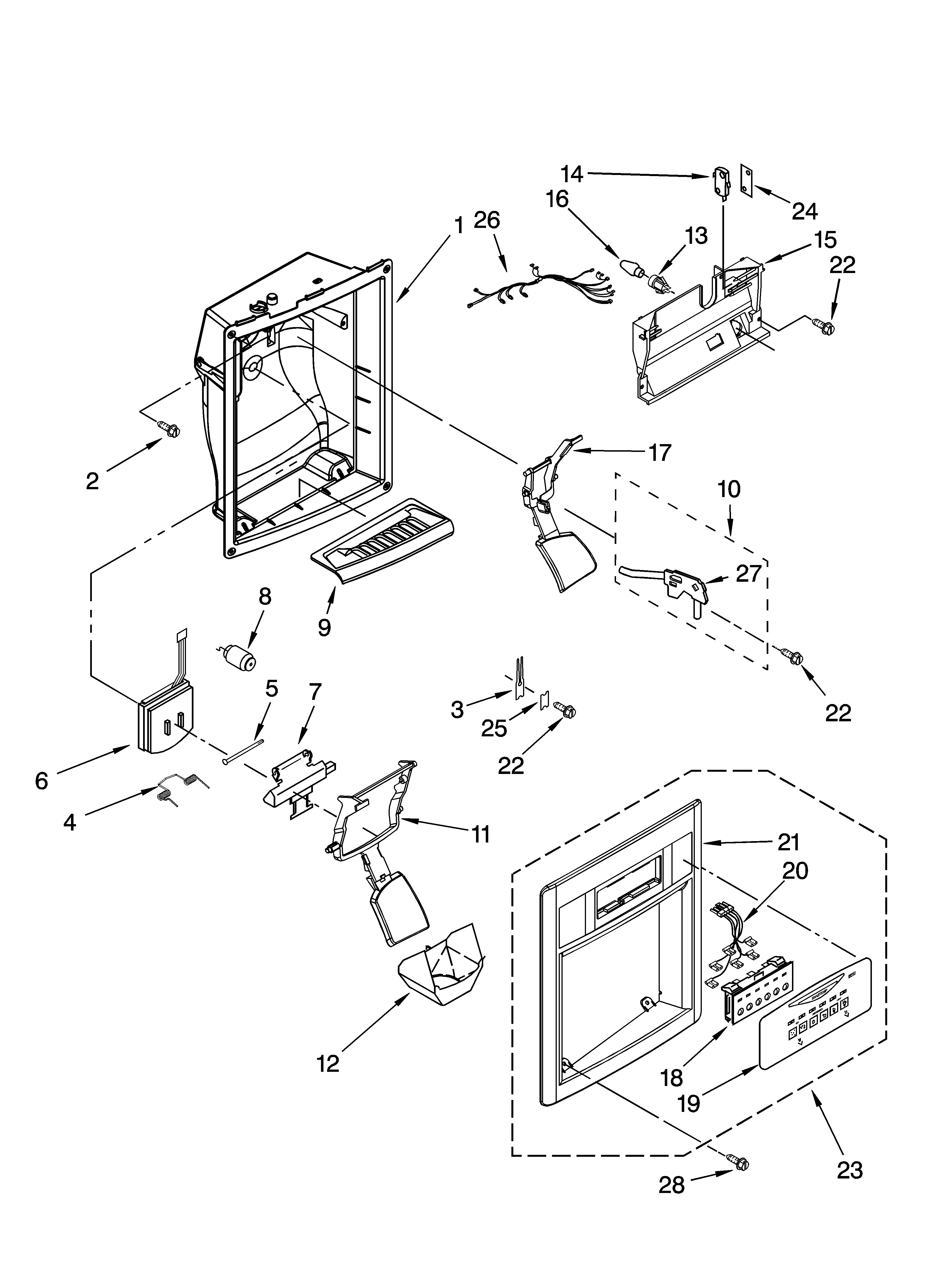 Whirlpool BRS70YRANA02 dispenser front parts diagram