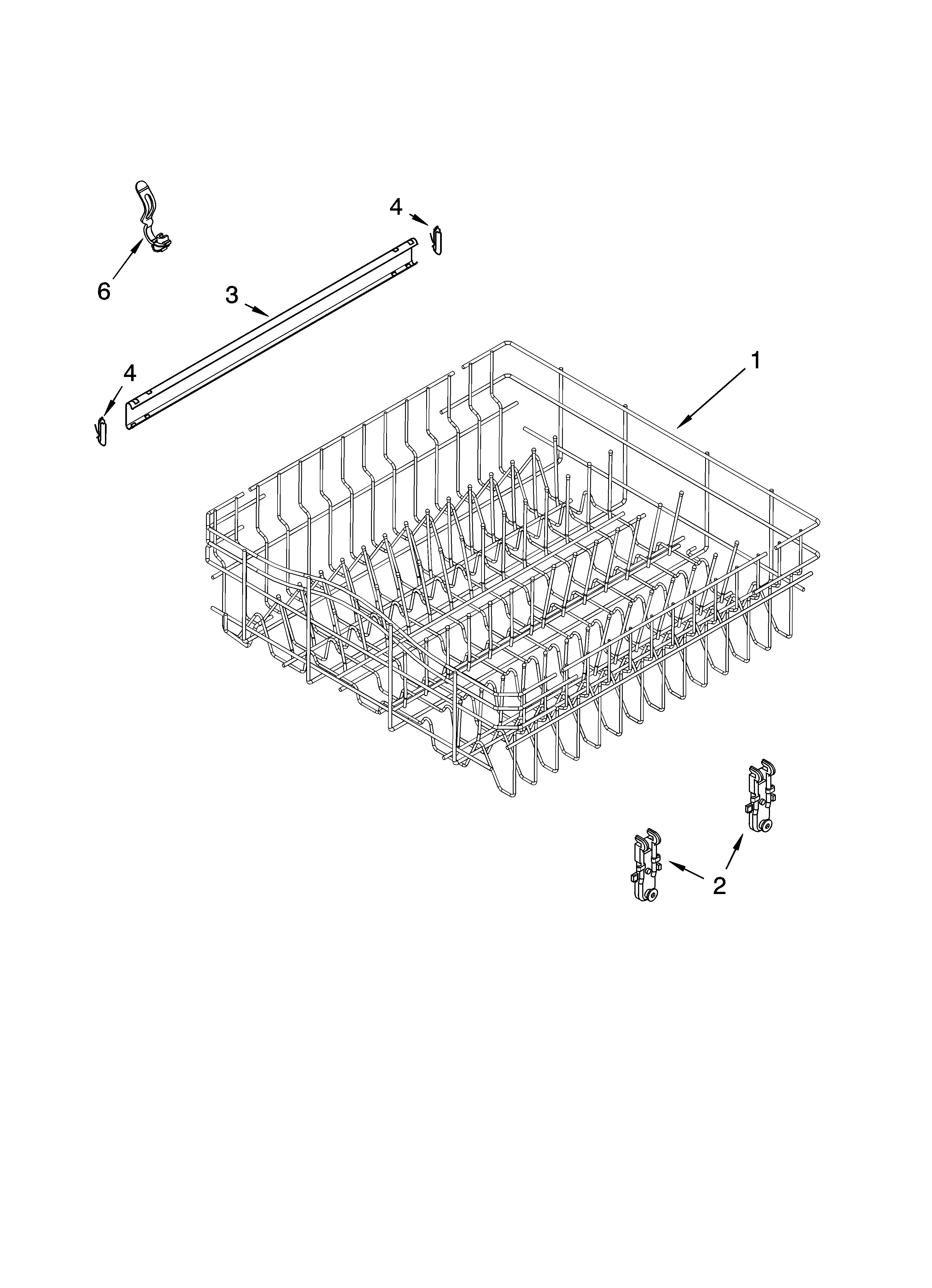 Whirlpool DU1101XTPS7 upper rack and track parts diagram