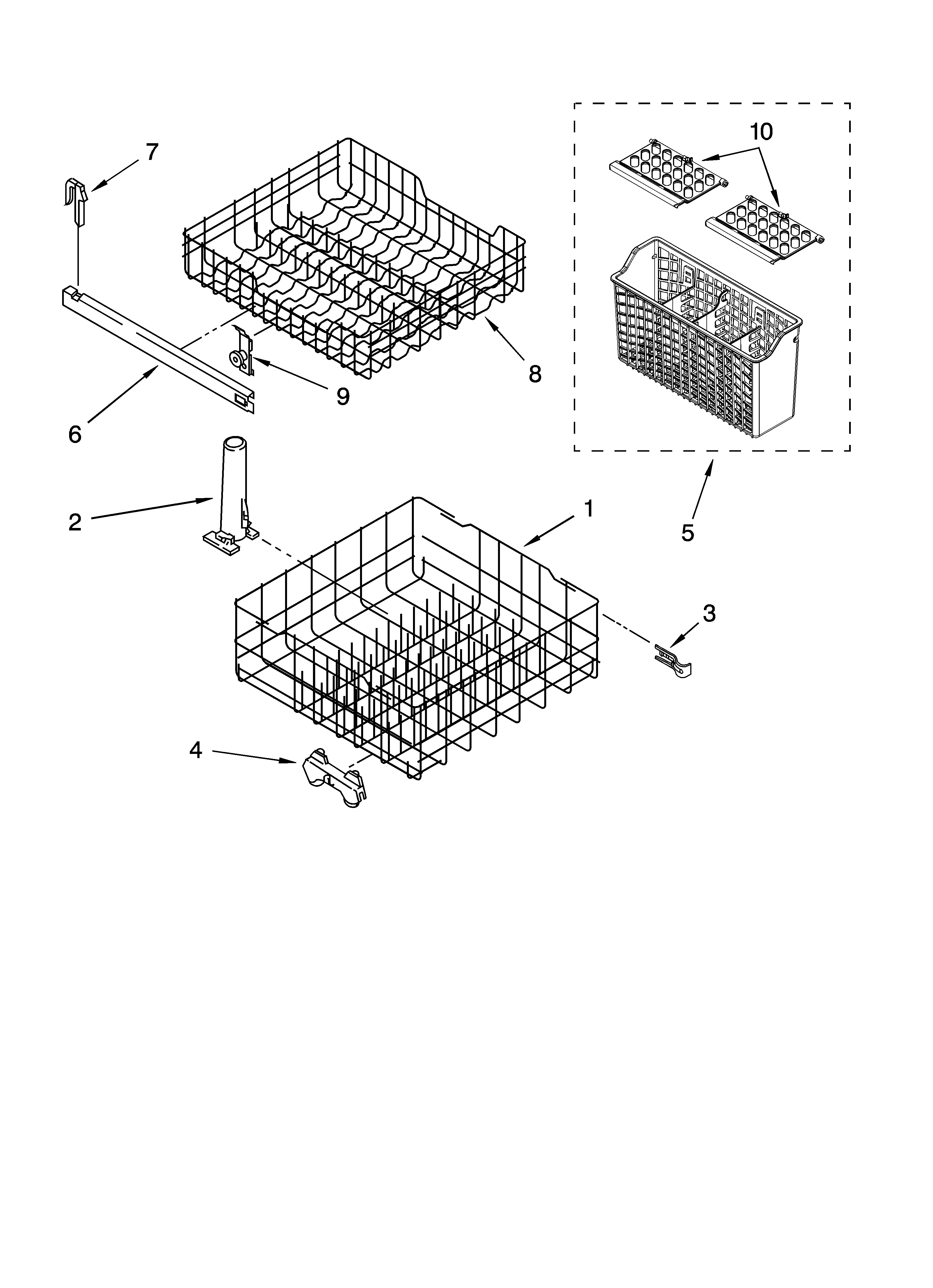 Whirlpool DU810SWPU1 dishrack parts, optional parts (not included) diagram