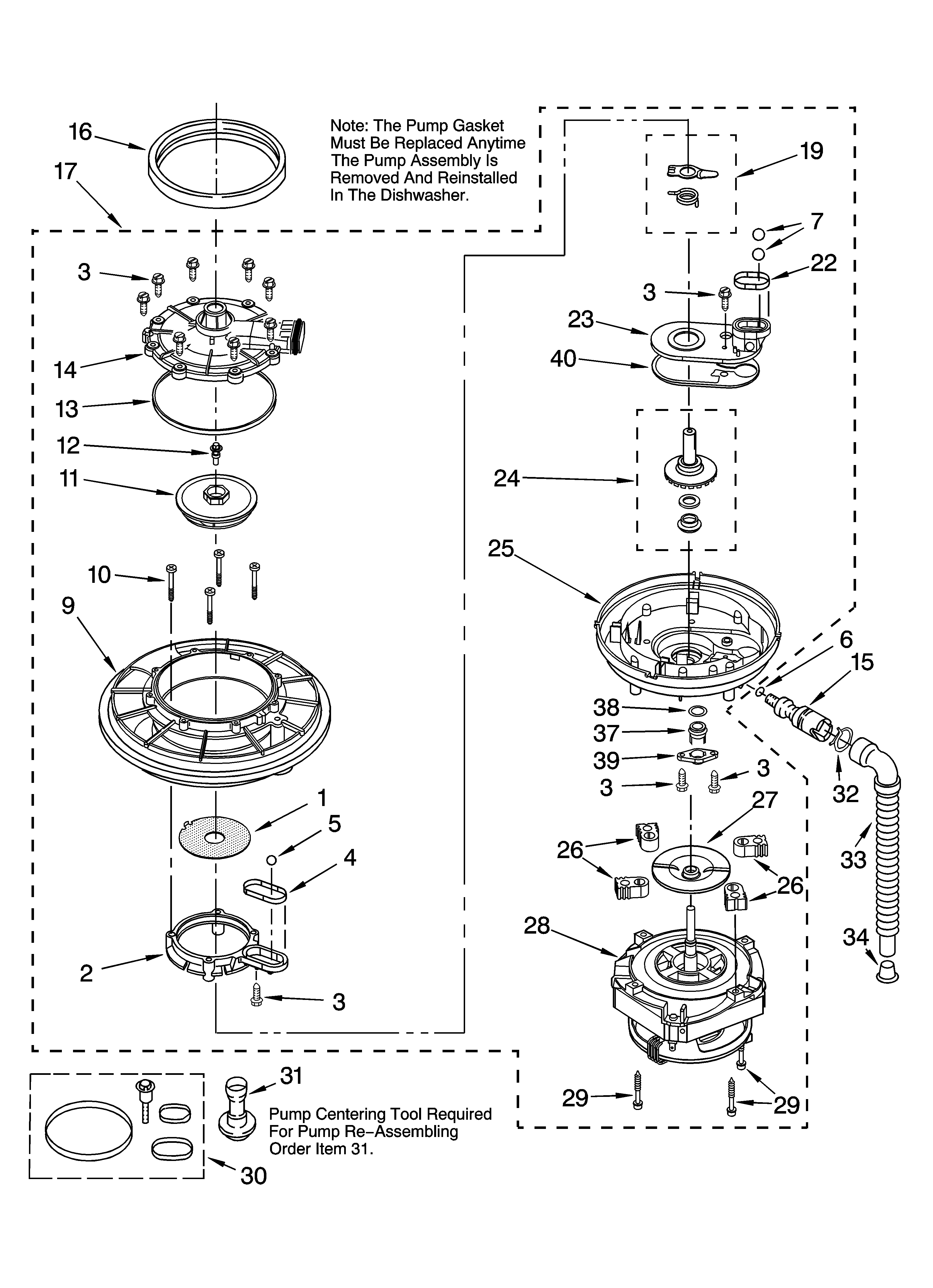 Whirlpool DU948PWPB2 pump and motor parts diagram