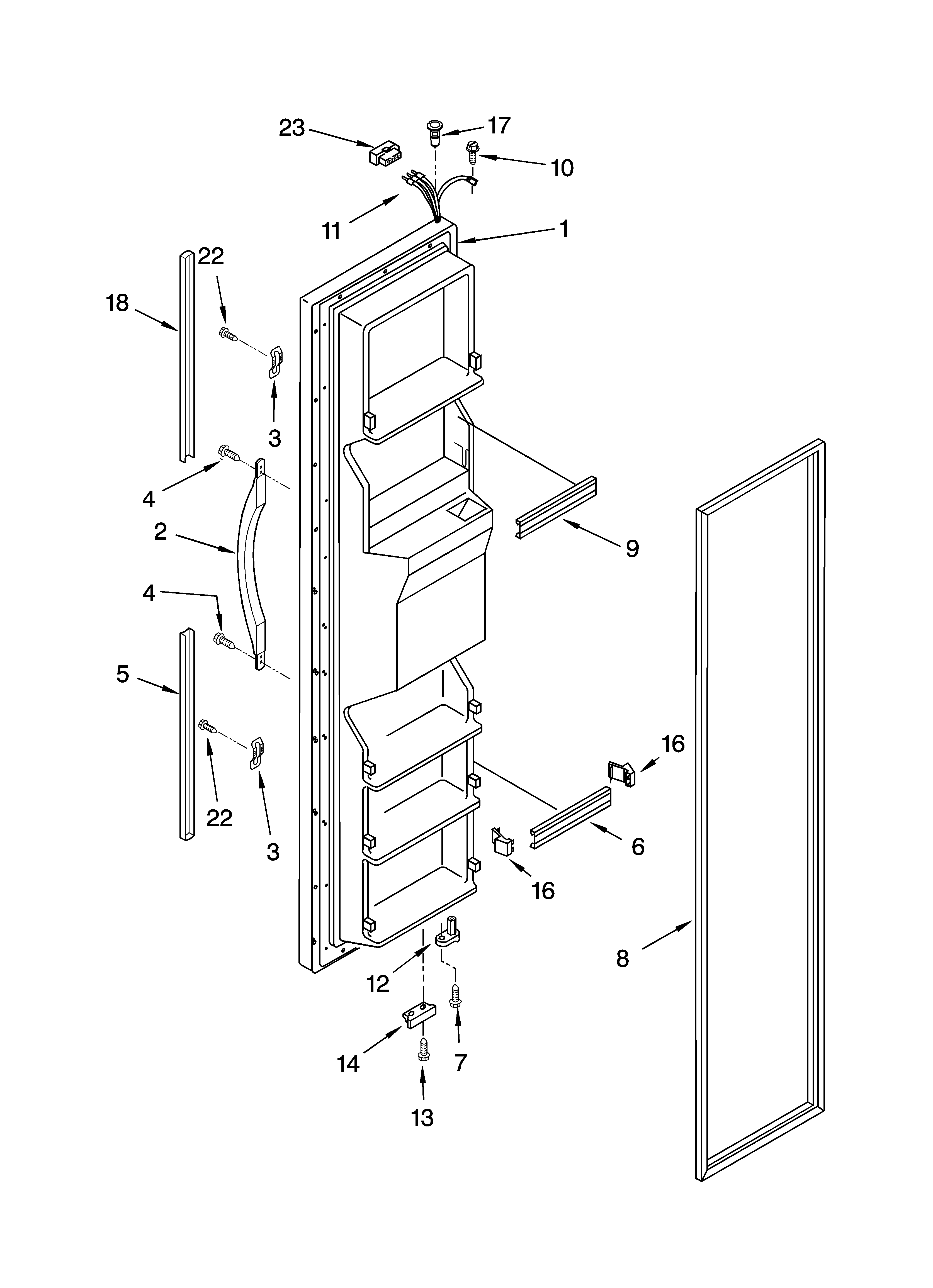 Whirlpool ED2FHEXNS01 freezer door parts diagram